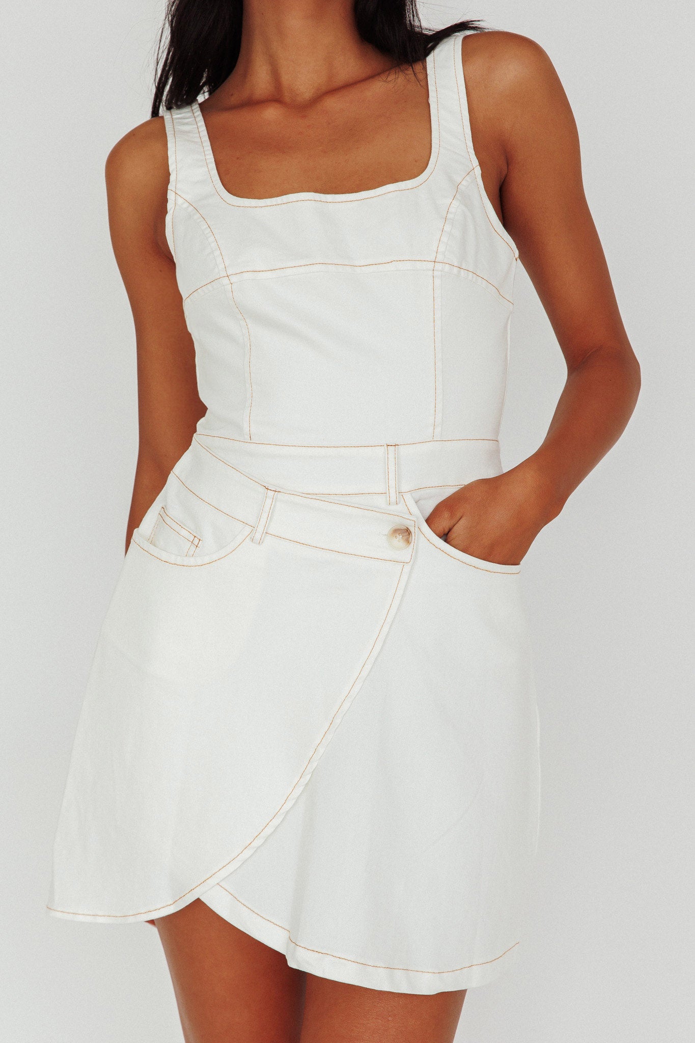 Killara Pocket Wrap Mini Dress Cream-Maymioy