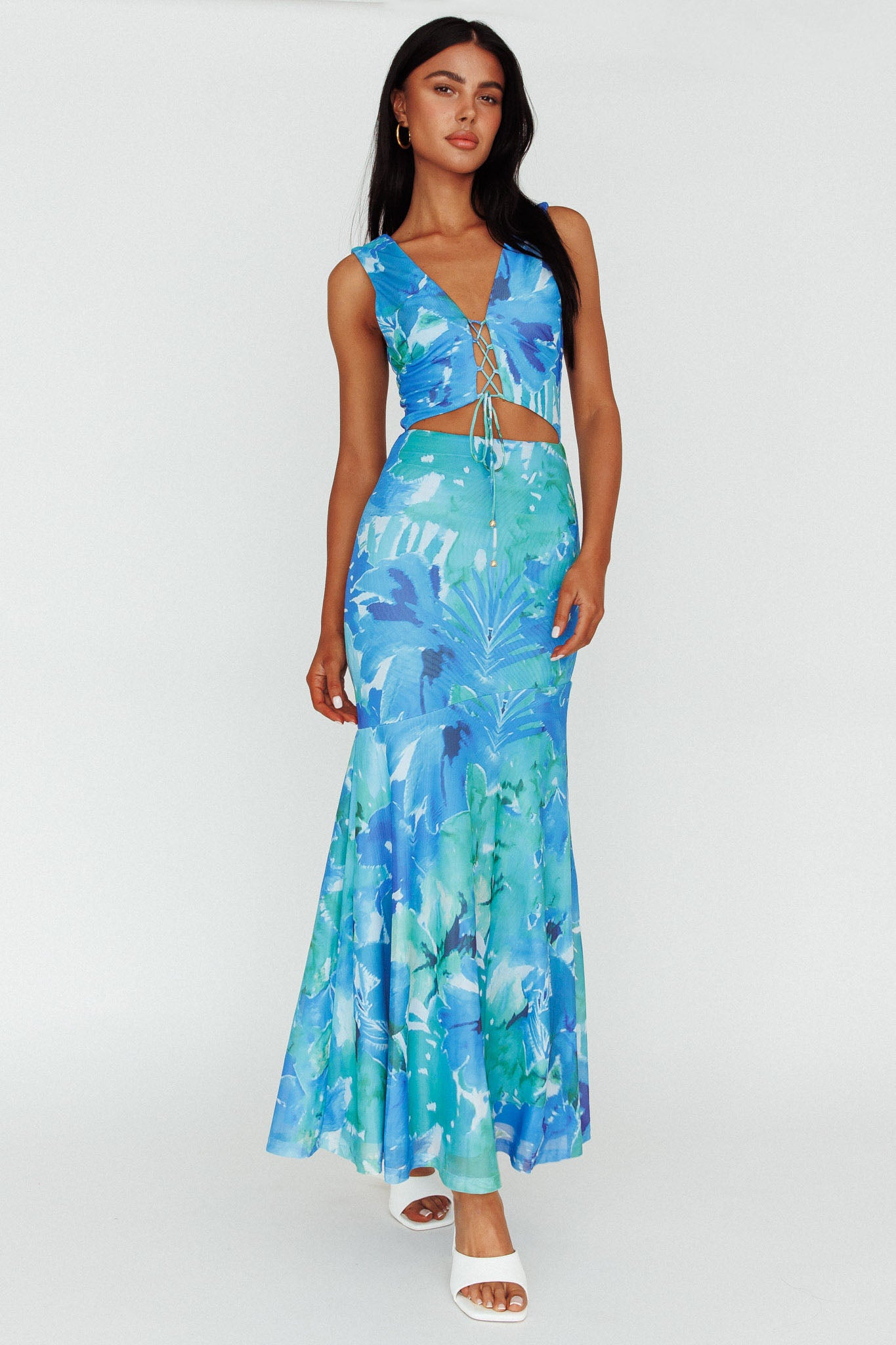 Summerlove Lace-Up Bodice Midi Dress Green-Maymioy
