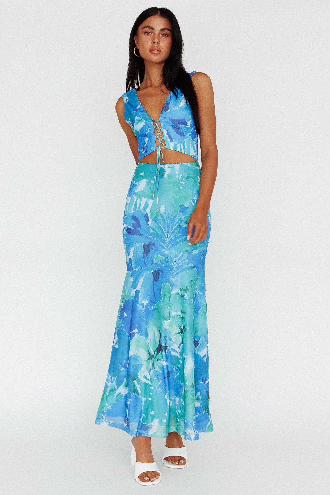 Summerlove Lace-Up Bodice Midi Dress Green-Maymioy