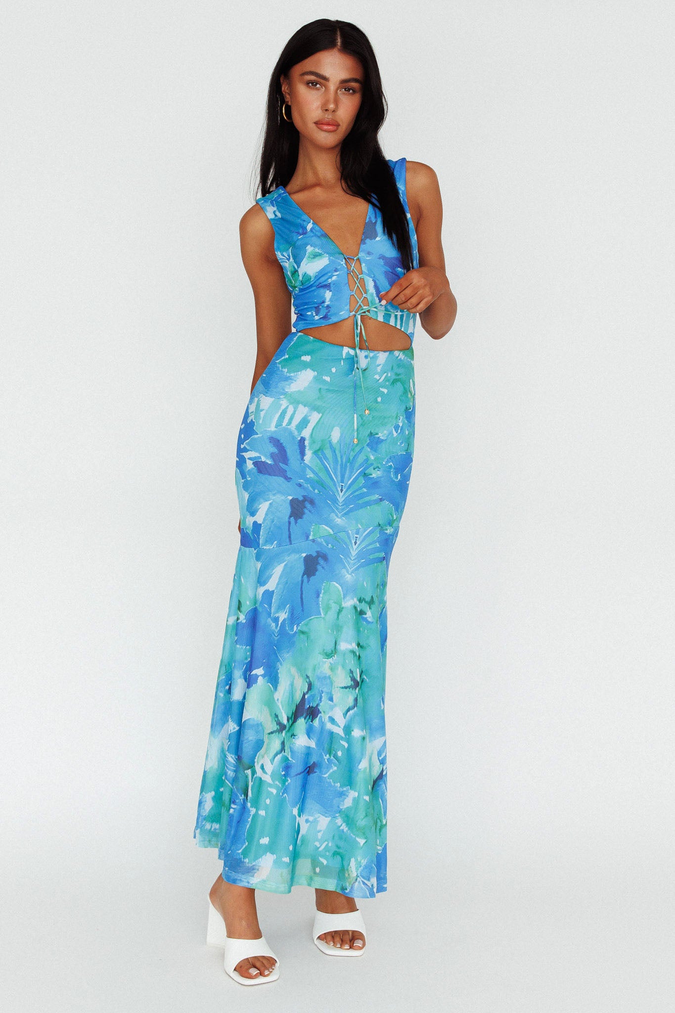 Summerlove Lace-Up Bodice Midi Dress Green-Maymioy