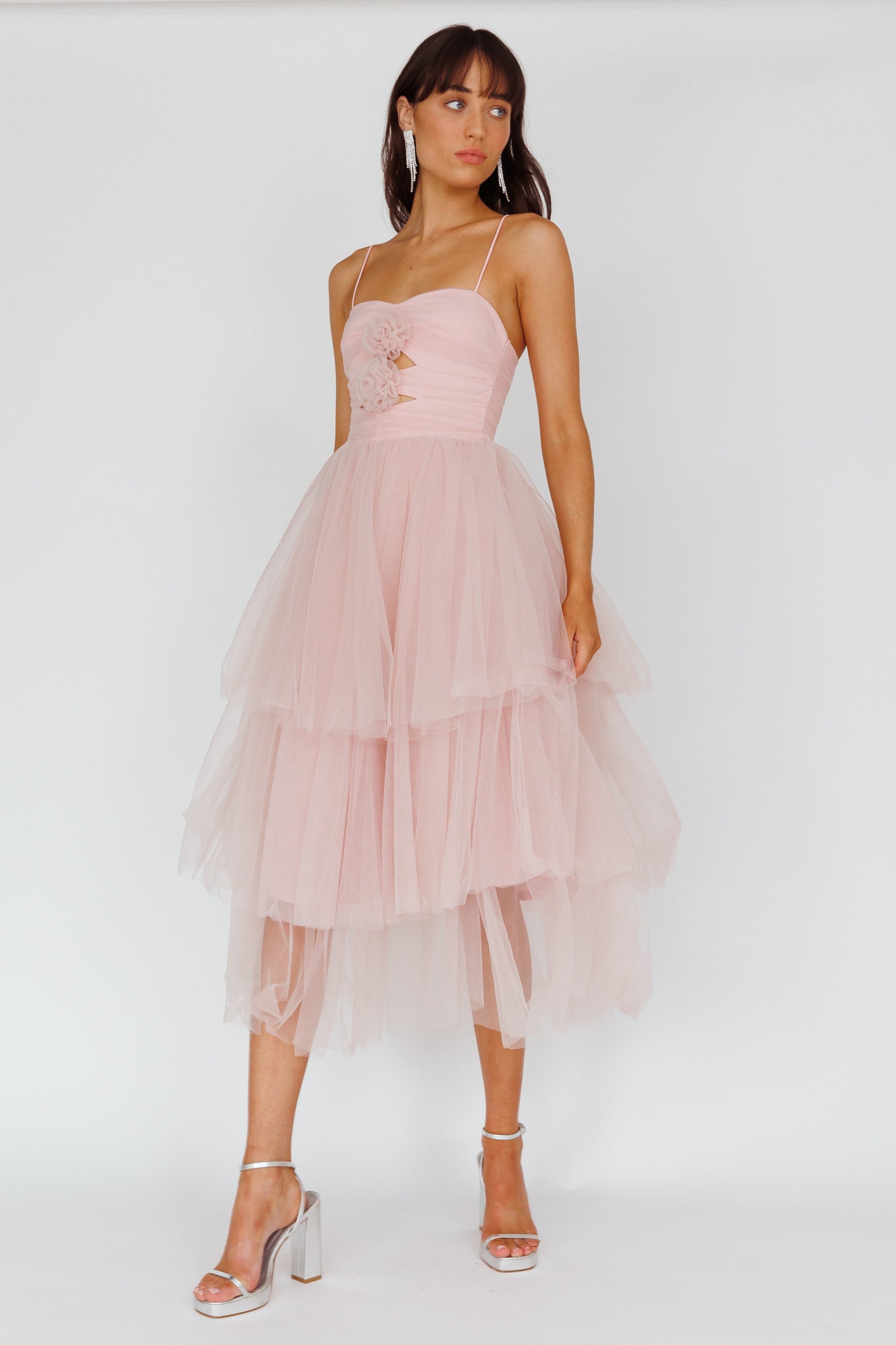 Seraphina Rose Bodice Tulle Midi Dress Blush-Maymioy