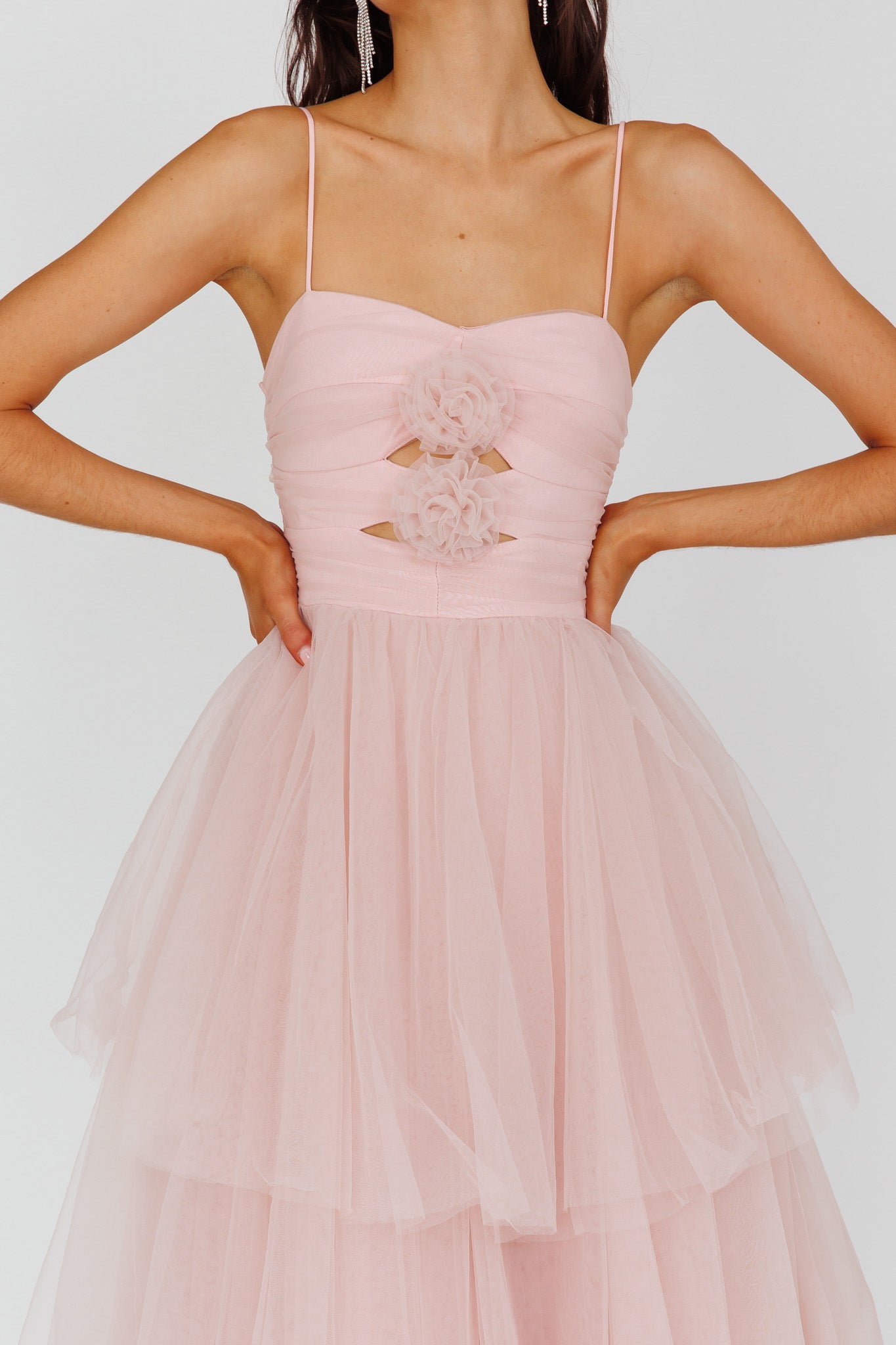 Seraphina Rose Bodice Tulle Midi Dress Blush-Maymioy