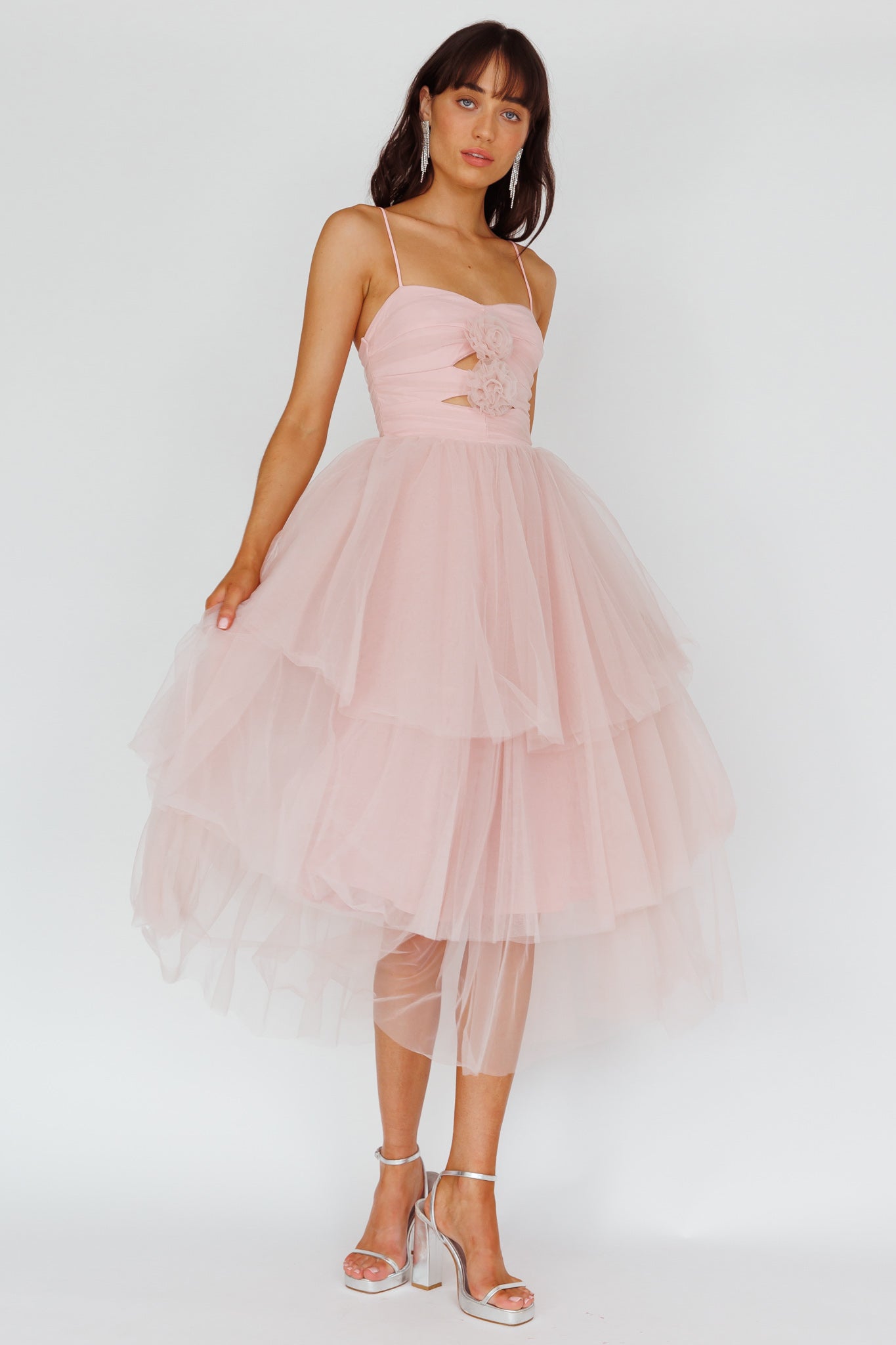 Seraphina Rose Bodice Tulle Midi Dress Blush-Maymioy