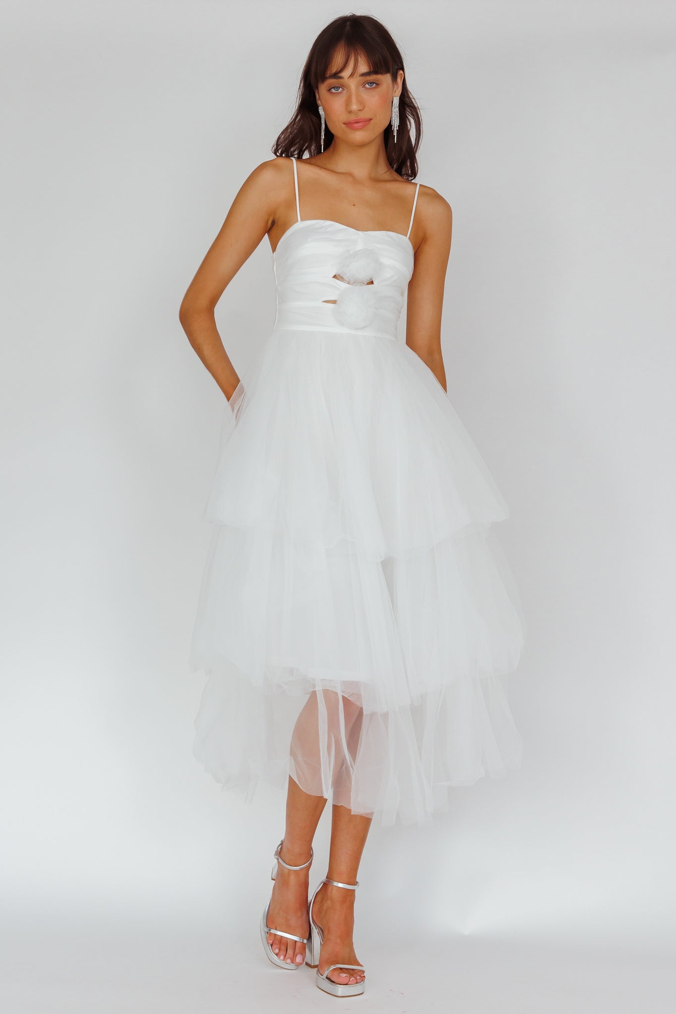 Seraphina Rose Bodice Tulle Midi Dress White-Maymioy