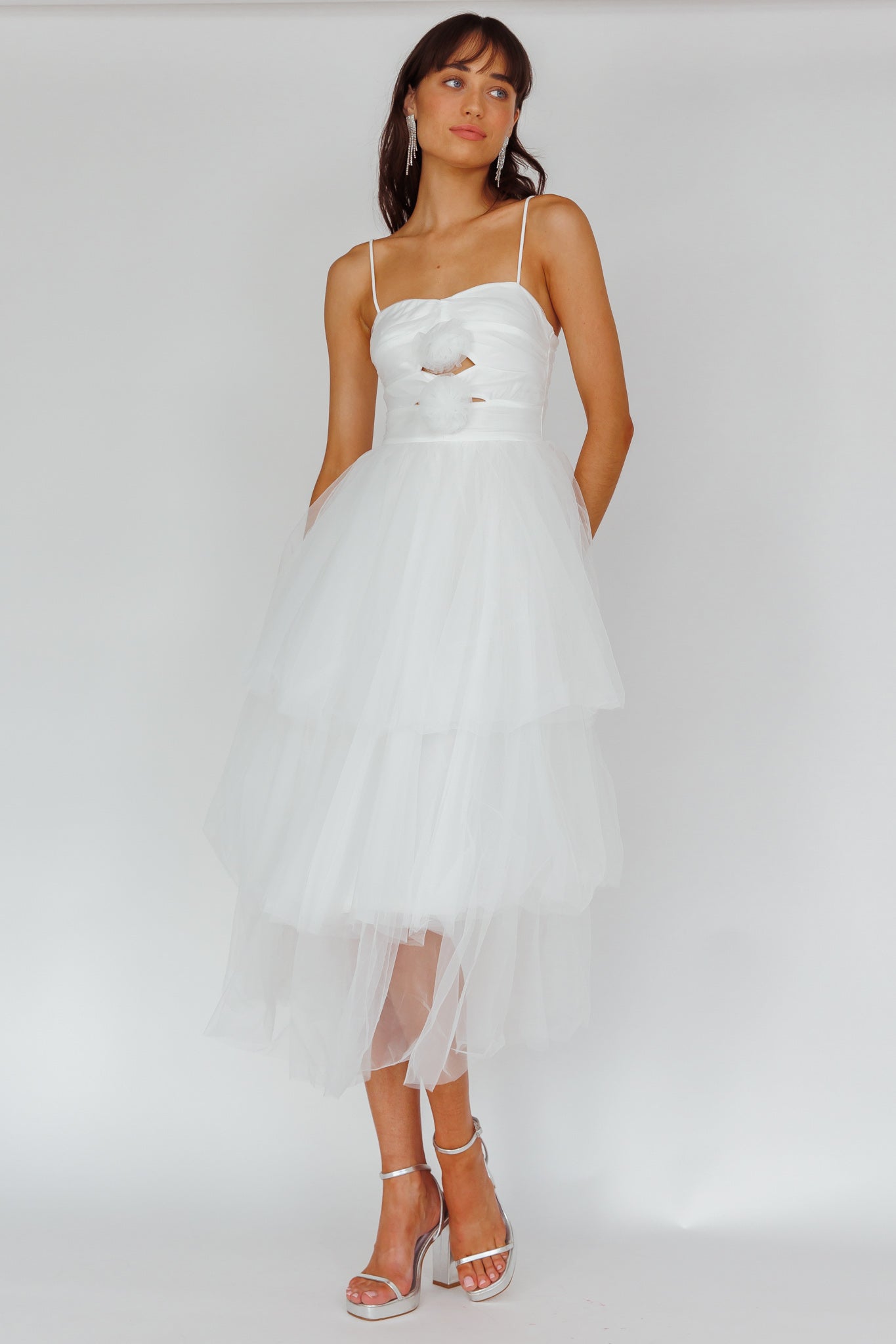 Seraphina Rose Bodice Tulle Midi Dress White-Maymioy