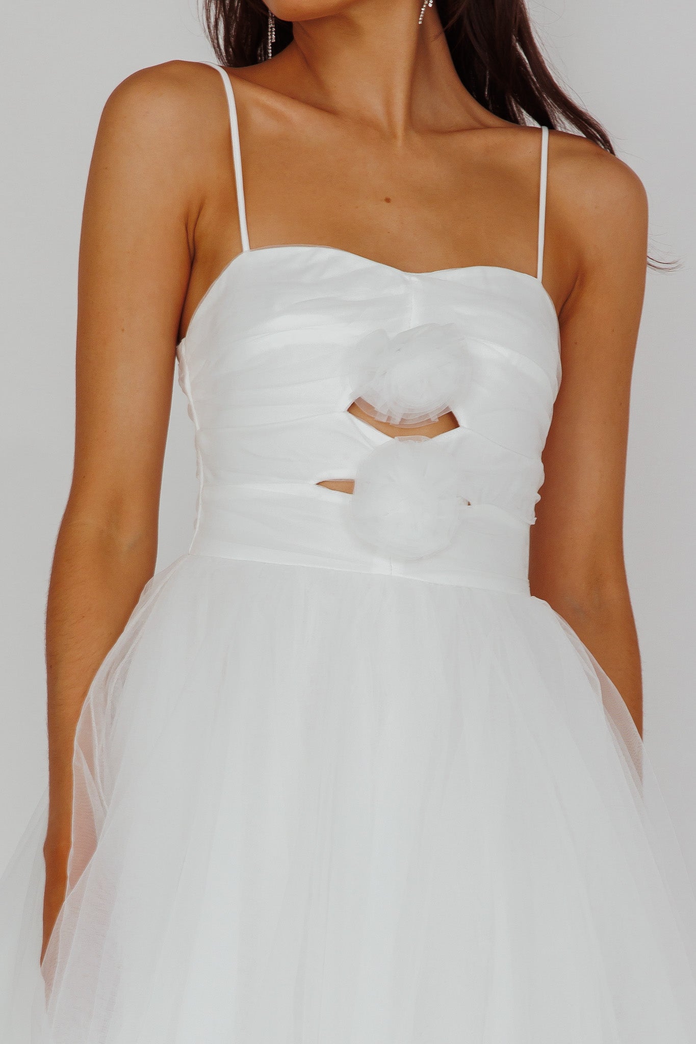Seraphina Rose Bodice Tulle Midi Dress White-Maymioy