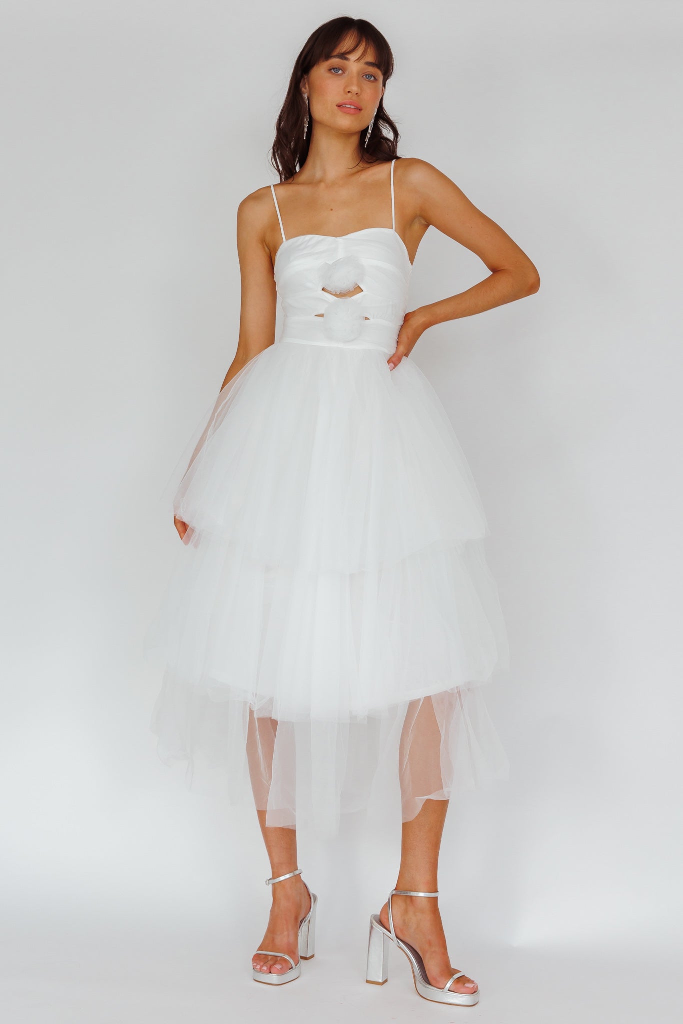 Seraphina Rose Bodice Tulle Midi Dress White-Maymioy