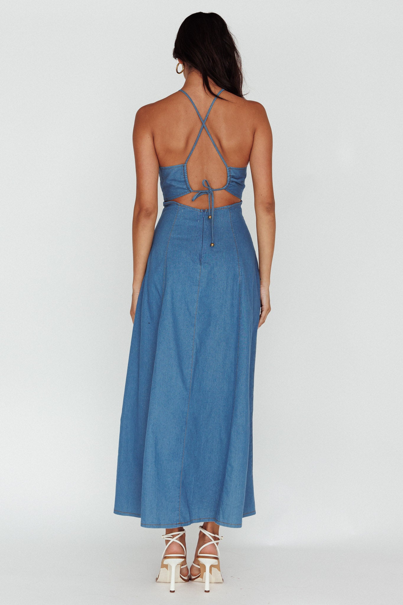 Leilana Halterneck Maxi Dress Denim-Maymioy