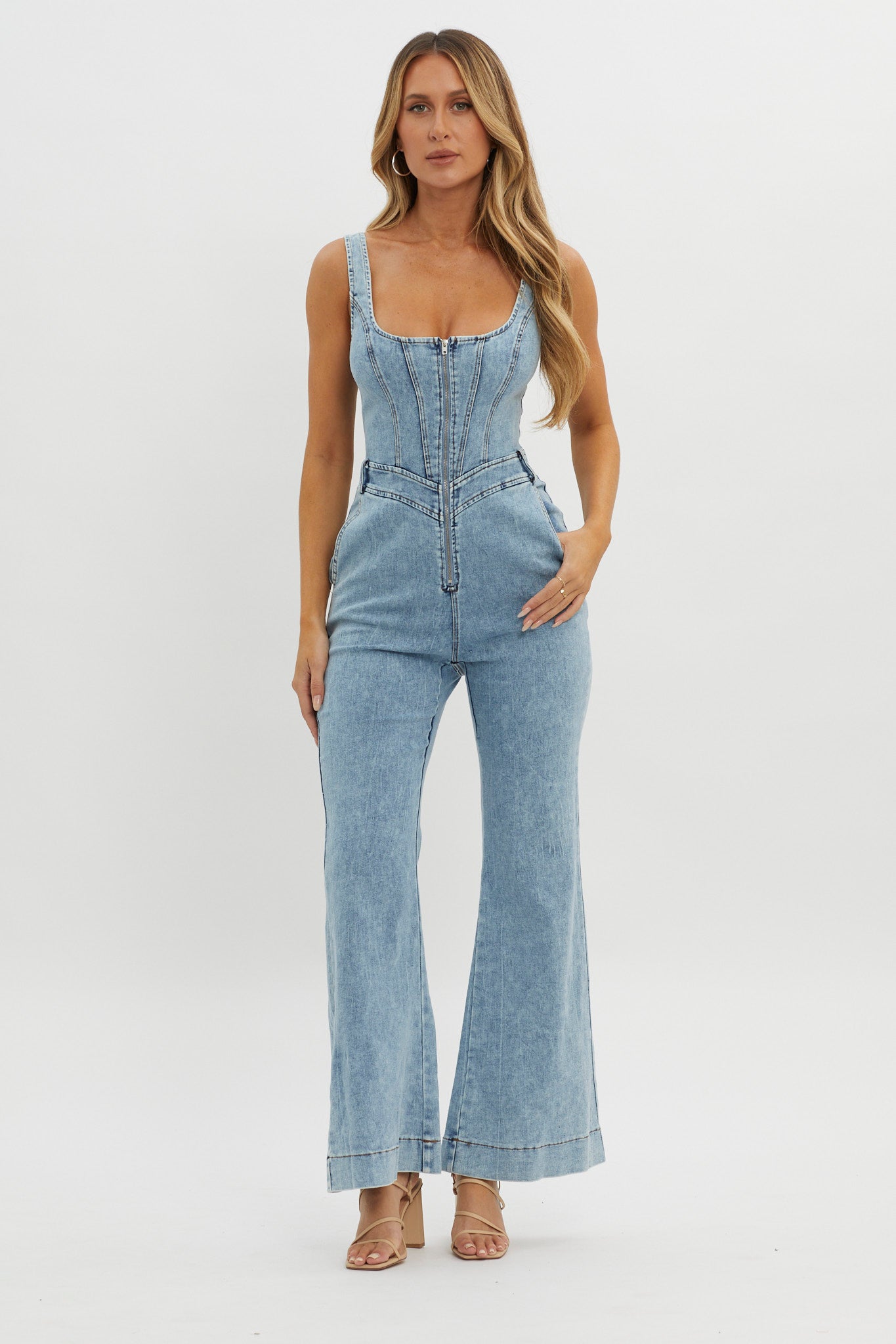 Intermission Flared Leg Jumpsuit Denim-Maymioy