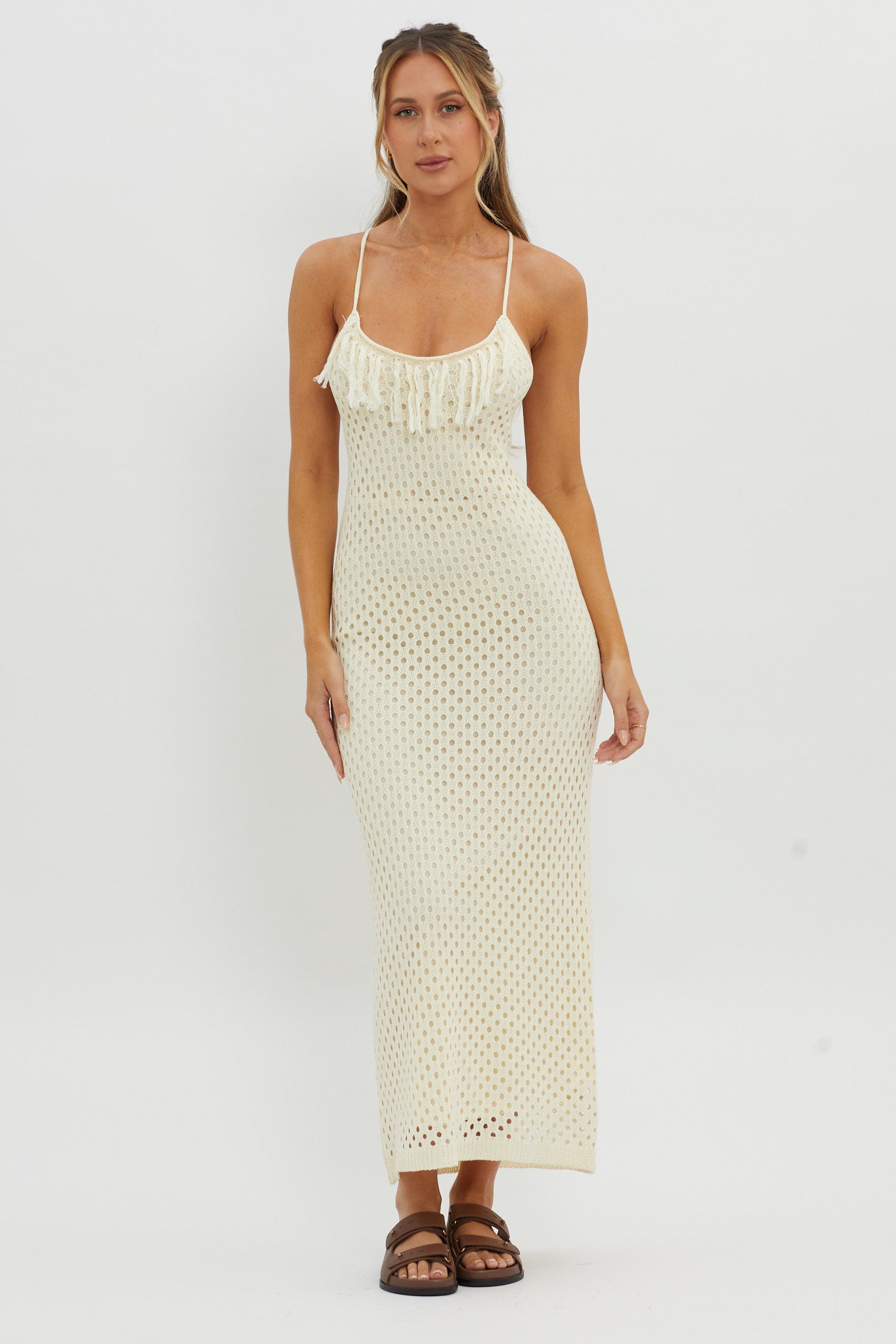 Kesha Open Back Crochet Maxi Dress Cream-Maymioy