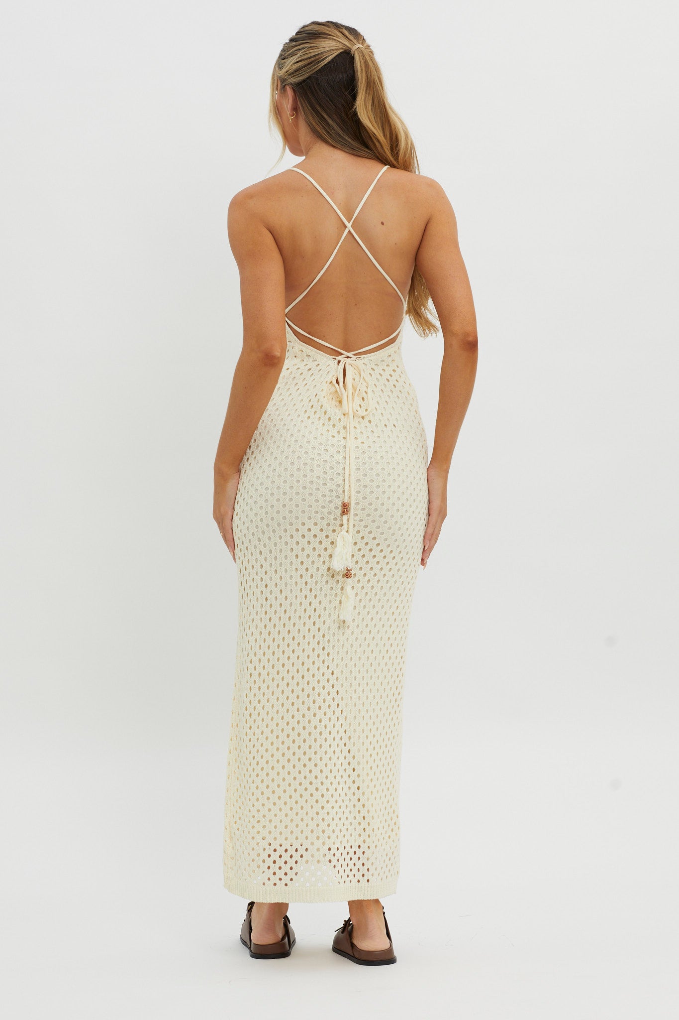 Kesha Open Back Crochet Maxi Dress Cream-Maymioy
