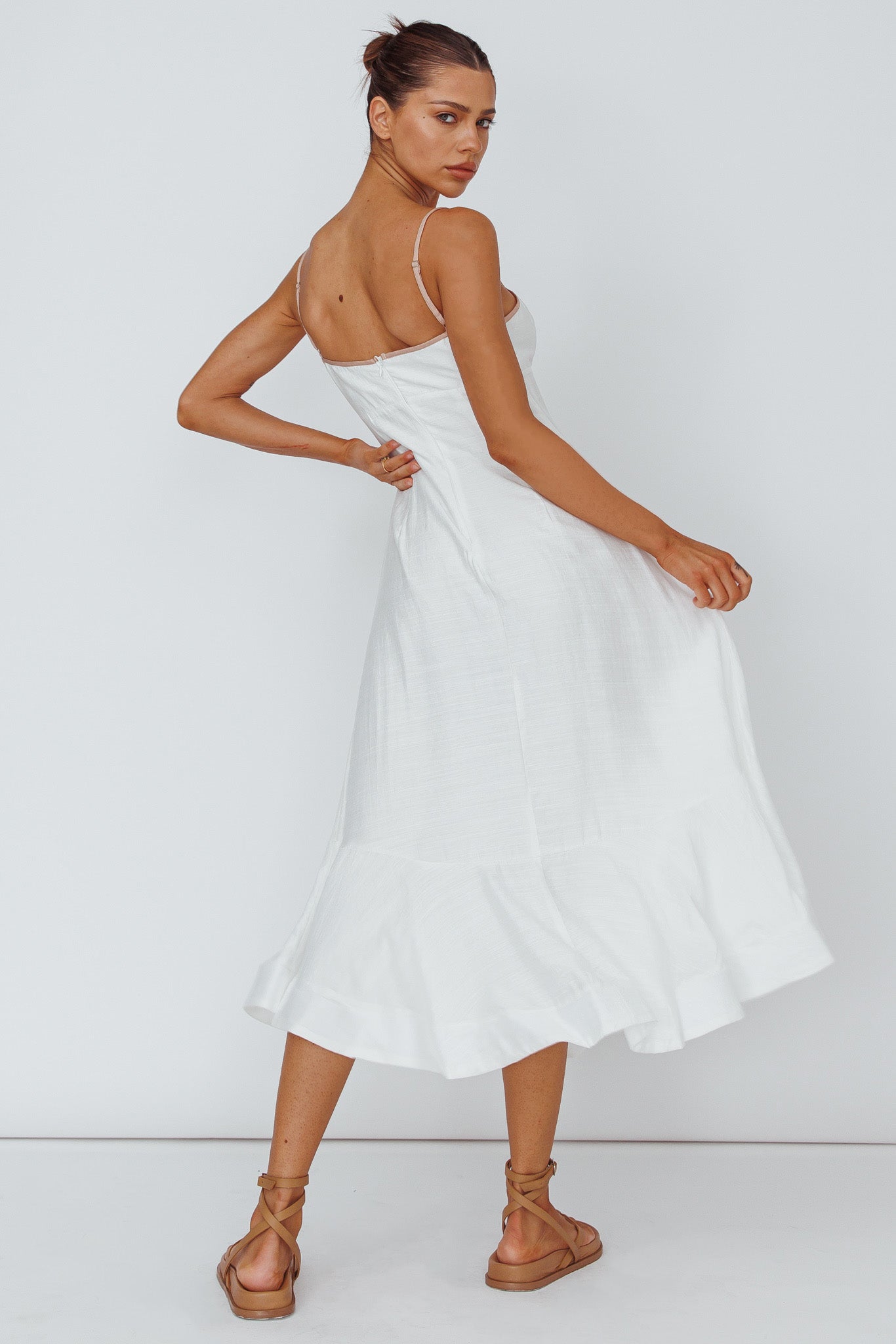 Noni Cami Strap Swing Midi Dress White-Maymioy