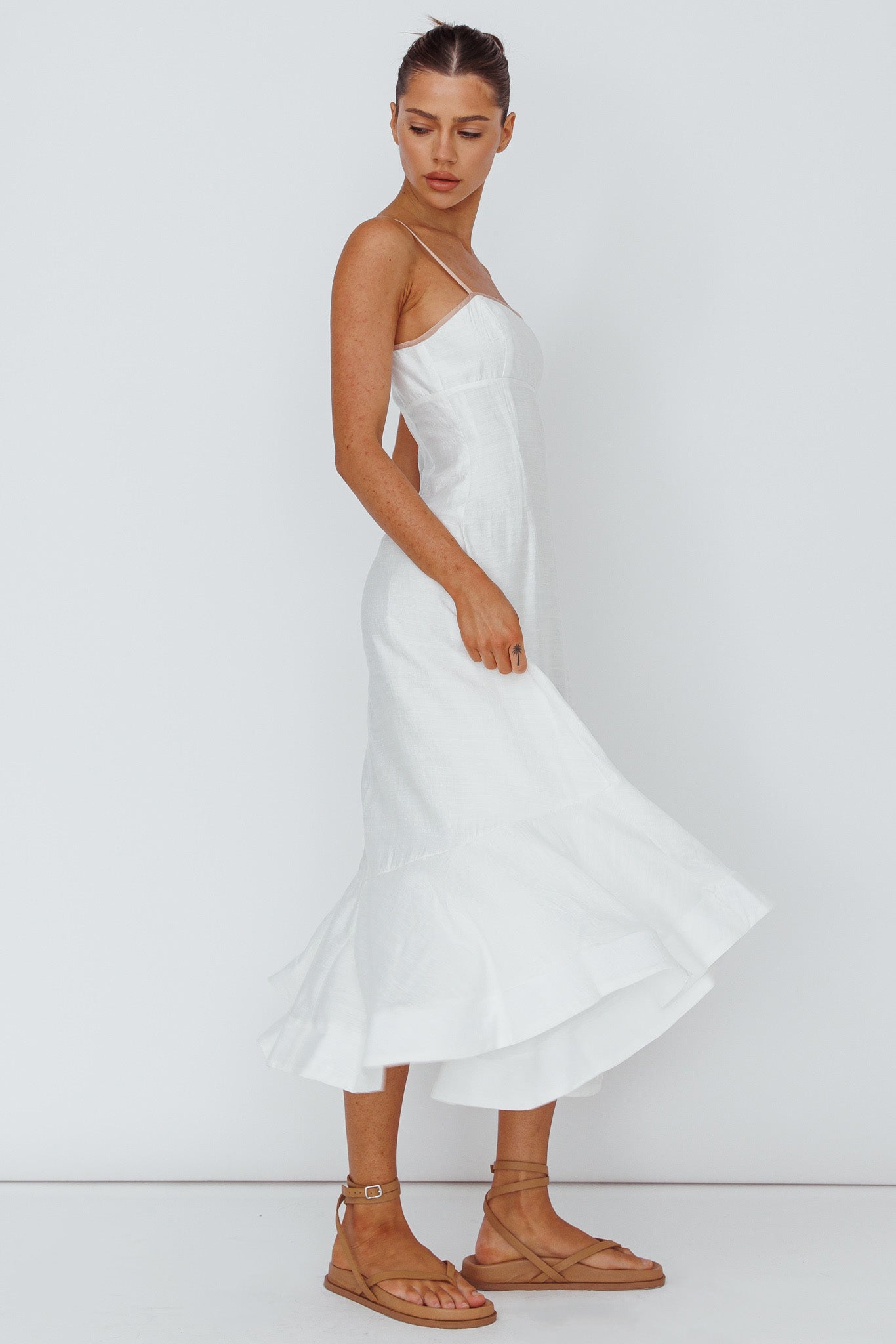 Noni Cami Strap Swing Midi Dress White-Maymioy