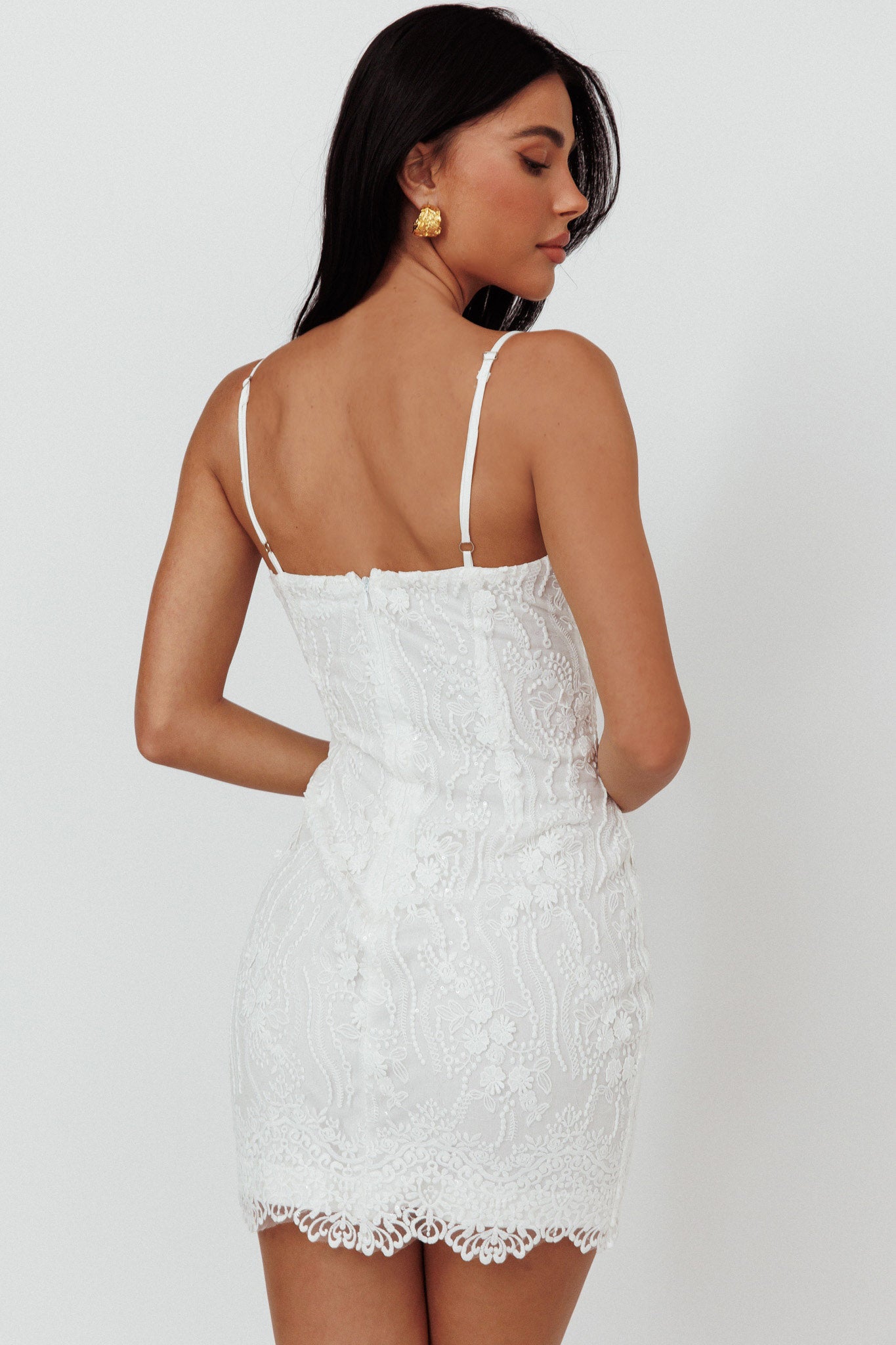 Denise Lace & Sequin Mini Dress White-Maymioy