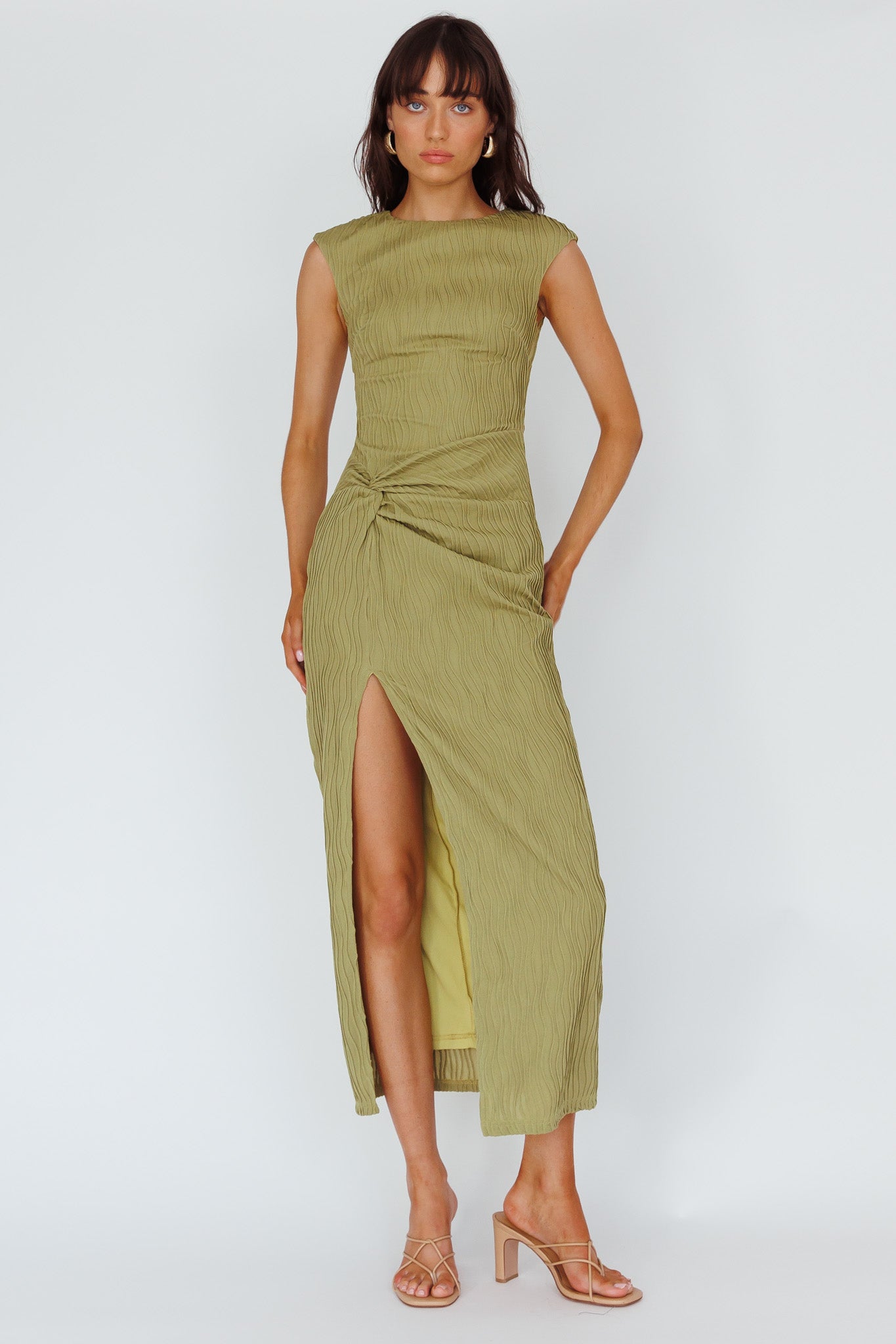 Like A Movie Cap Sleeve Midi Dress Olive-Maymioy