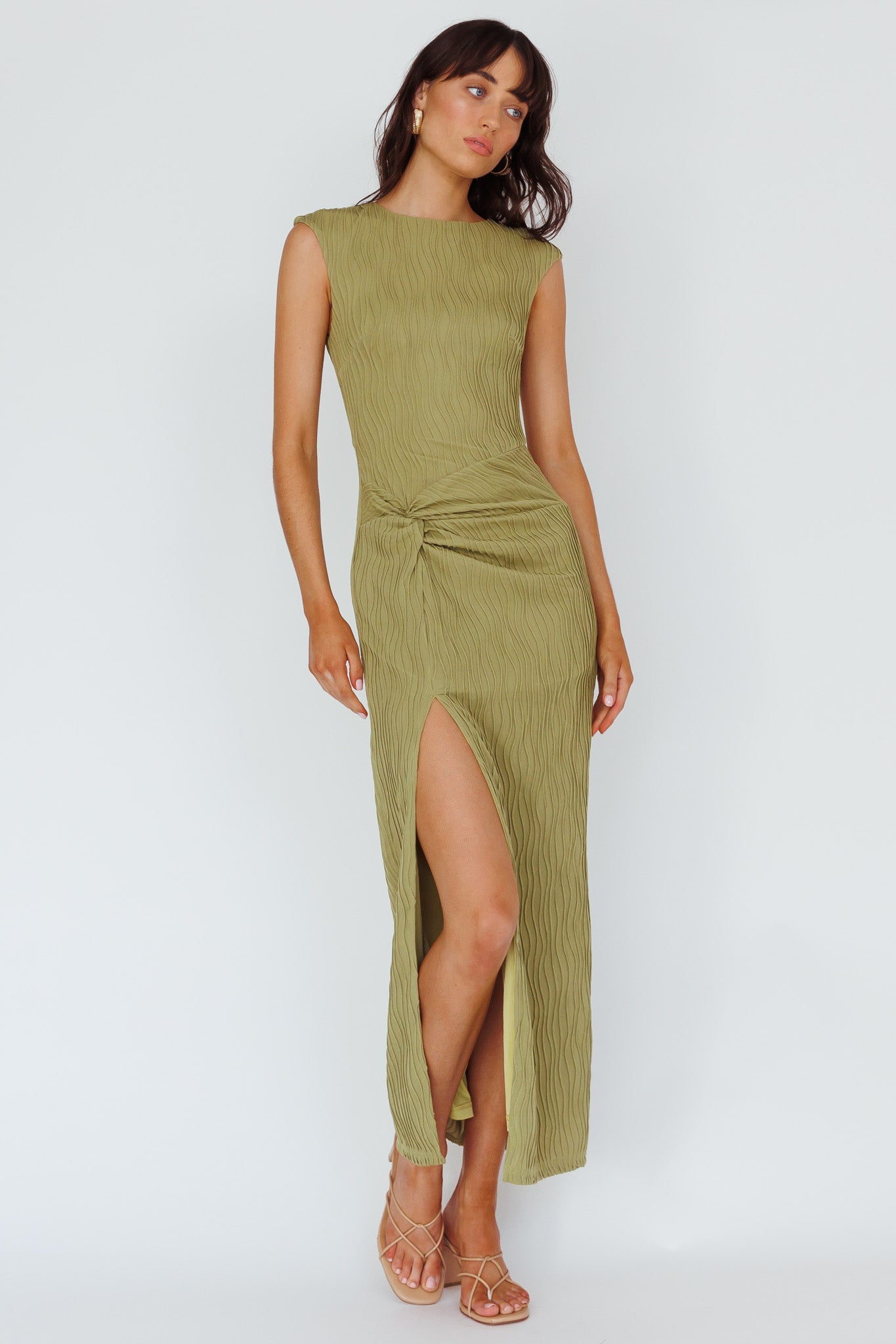 Like A Movie Cap Sleeve Midi Dress Olive-Maymioy