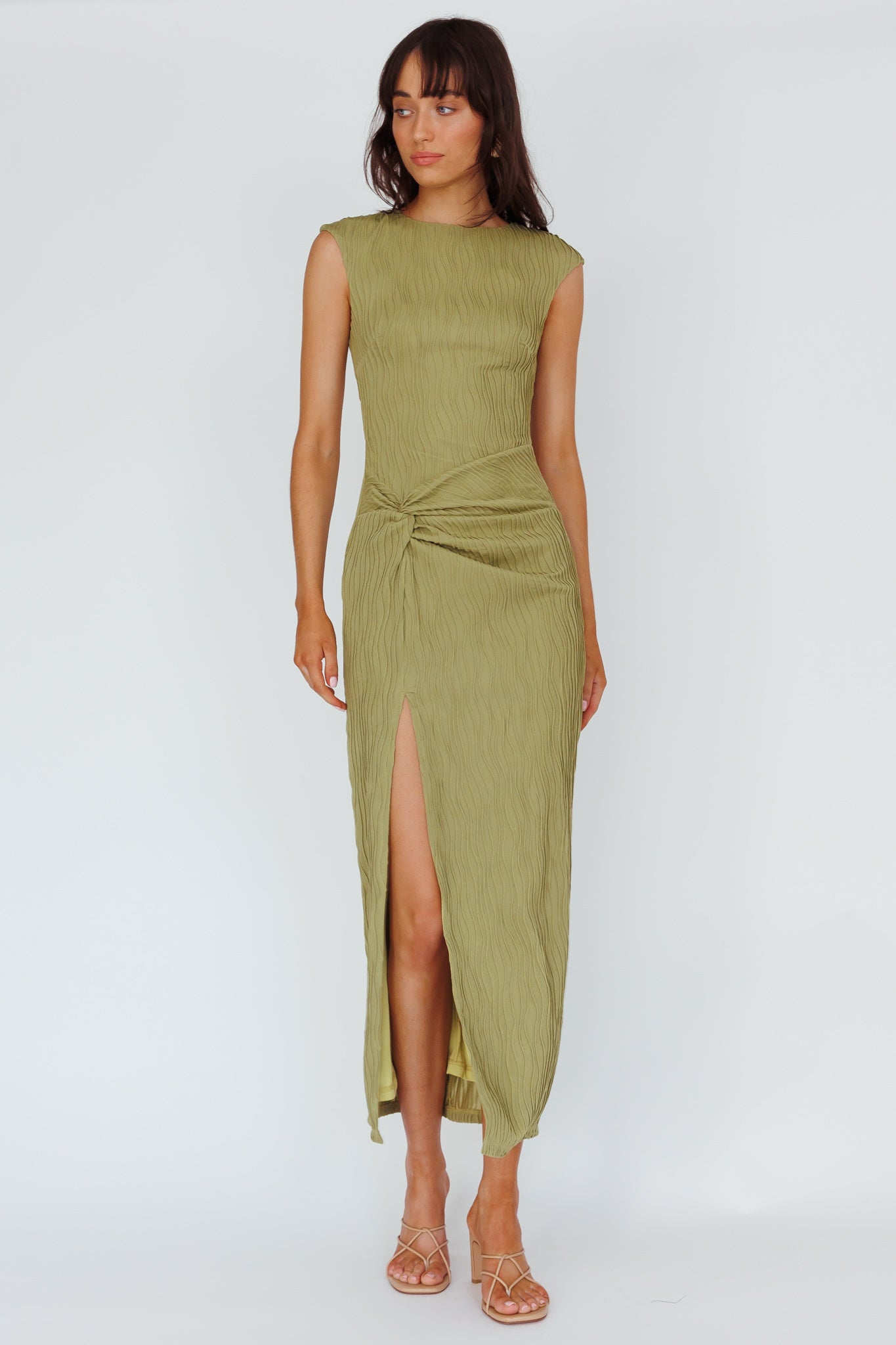Like A Movie Cap Sleeve Midi Dress Olive-Maymioy