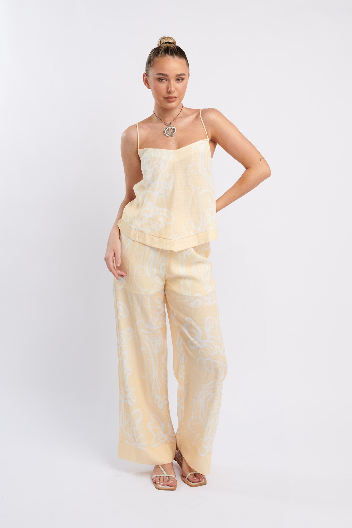 Oceania Long Pants Print Yellow-Maymioy