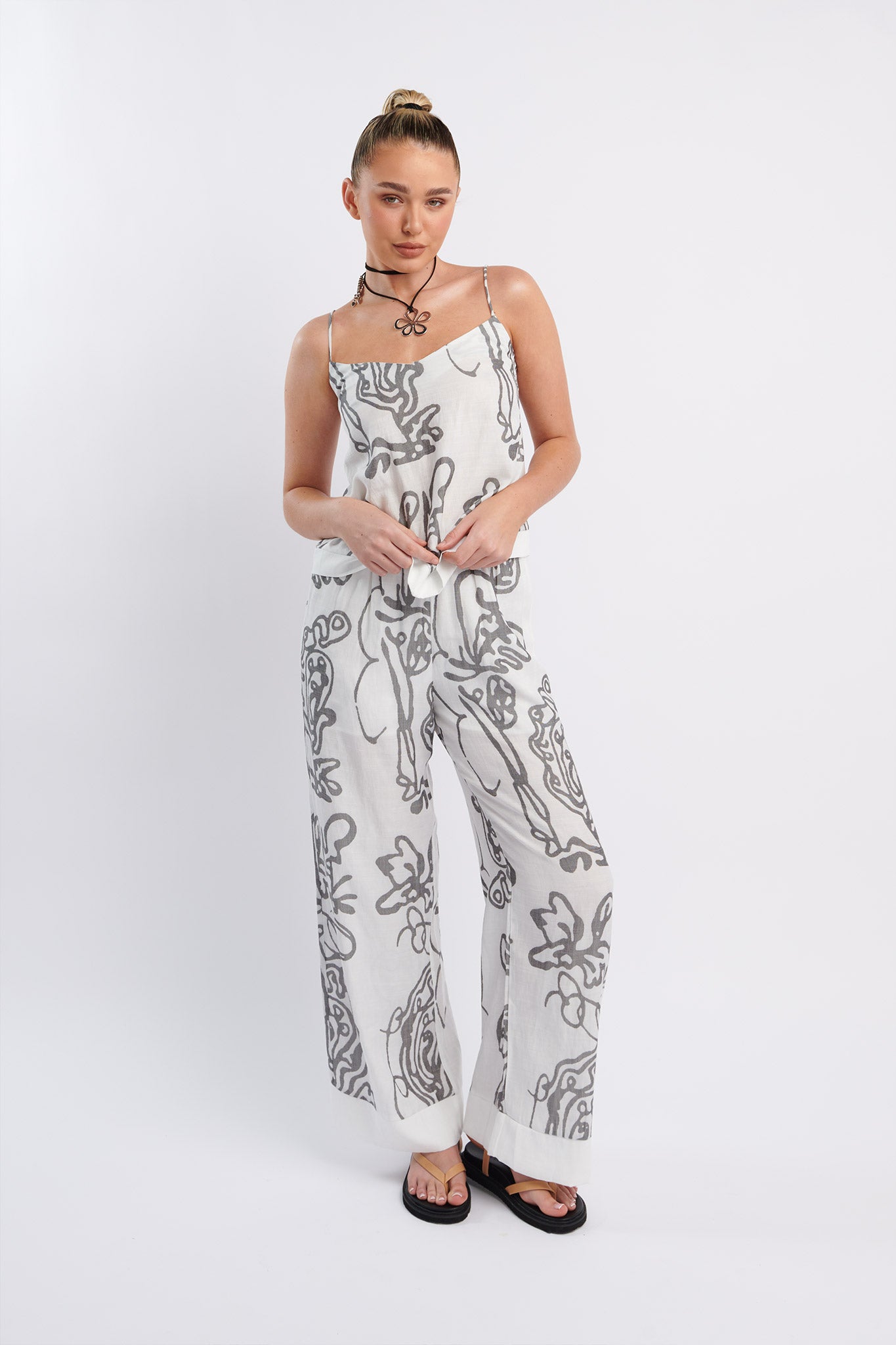 Oceania Long Pants Print White-Maymioy