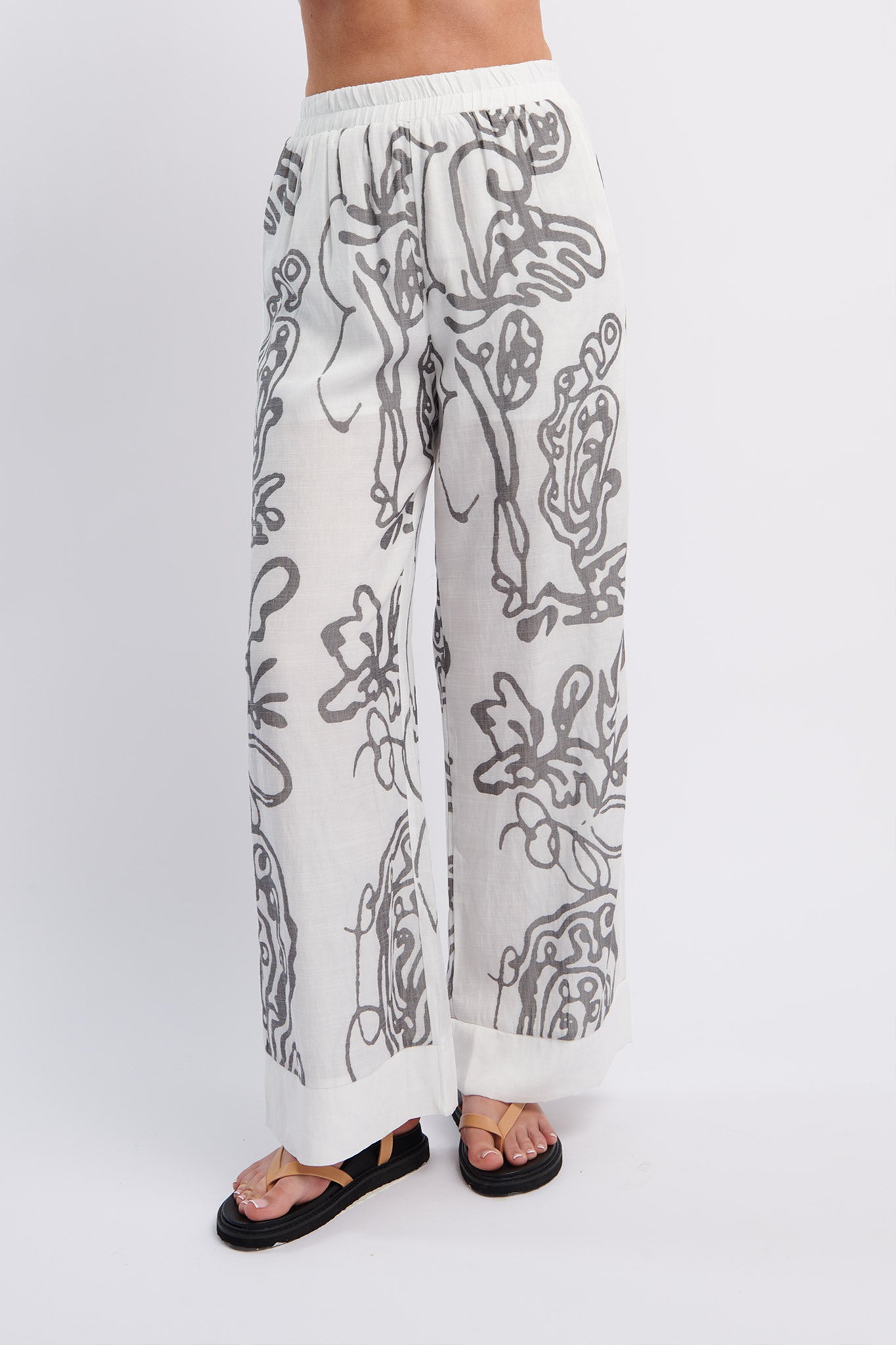 Oceania Long Pants Print White-Maymioy