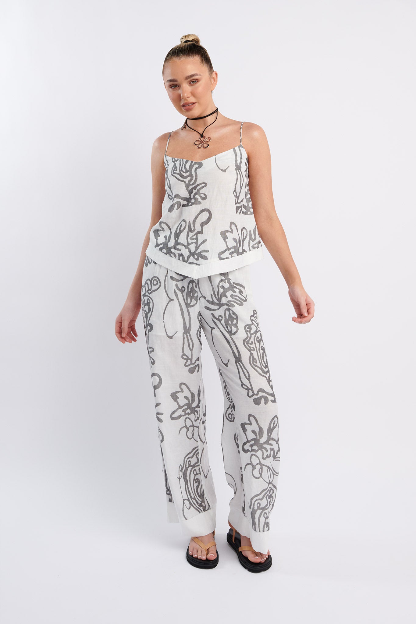 Oceania Long Pants Print White-Maymioy