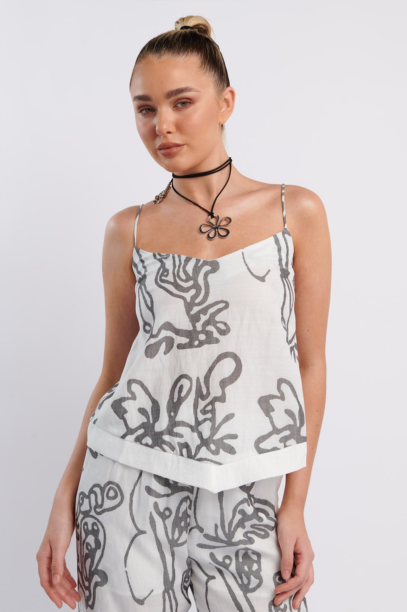 Oceania Cami Strap Top Print White-Maymioy