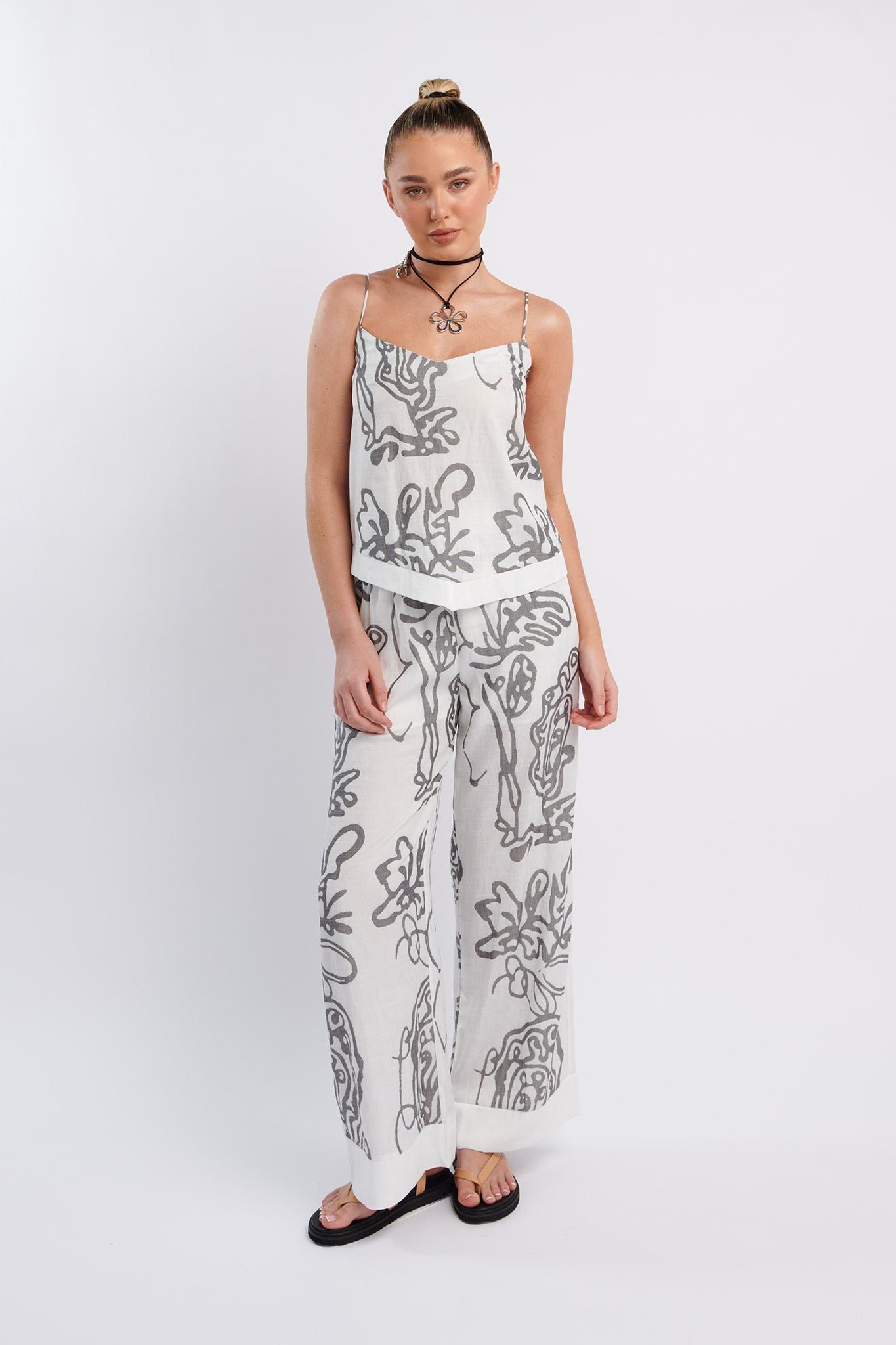 Oceania Cami Strap Top Print White-Maymioy
