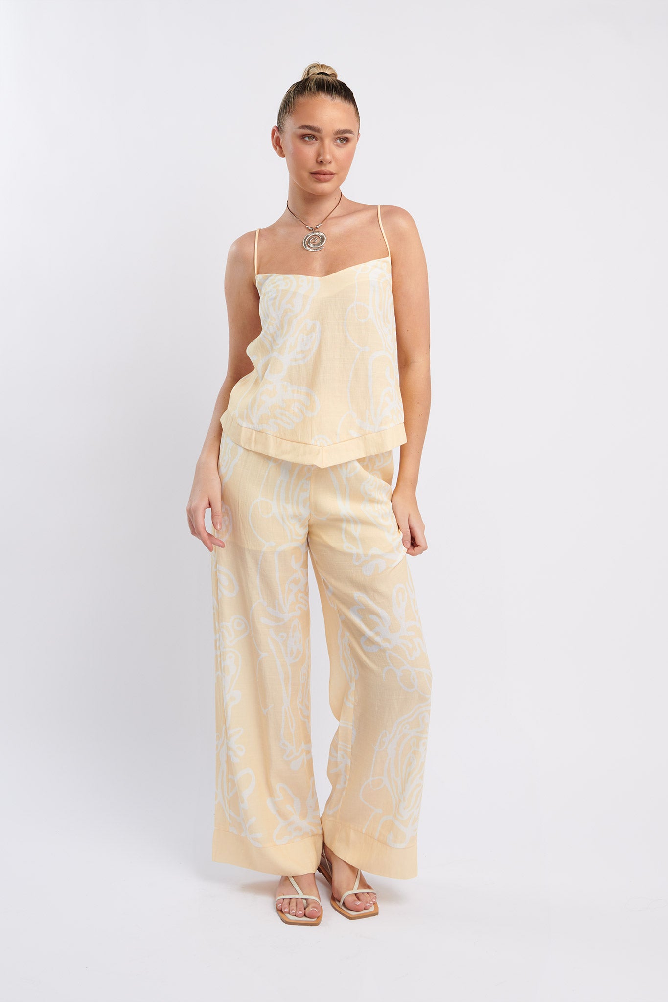 Oceania Cami Strap Top Print Yellow-Maymioy
