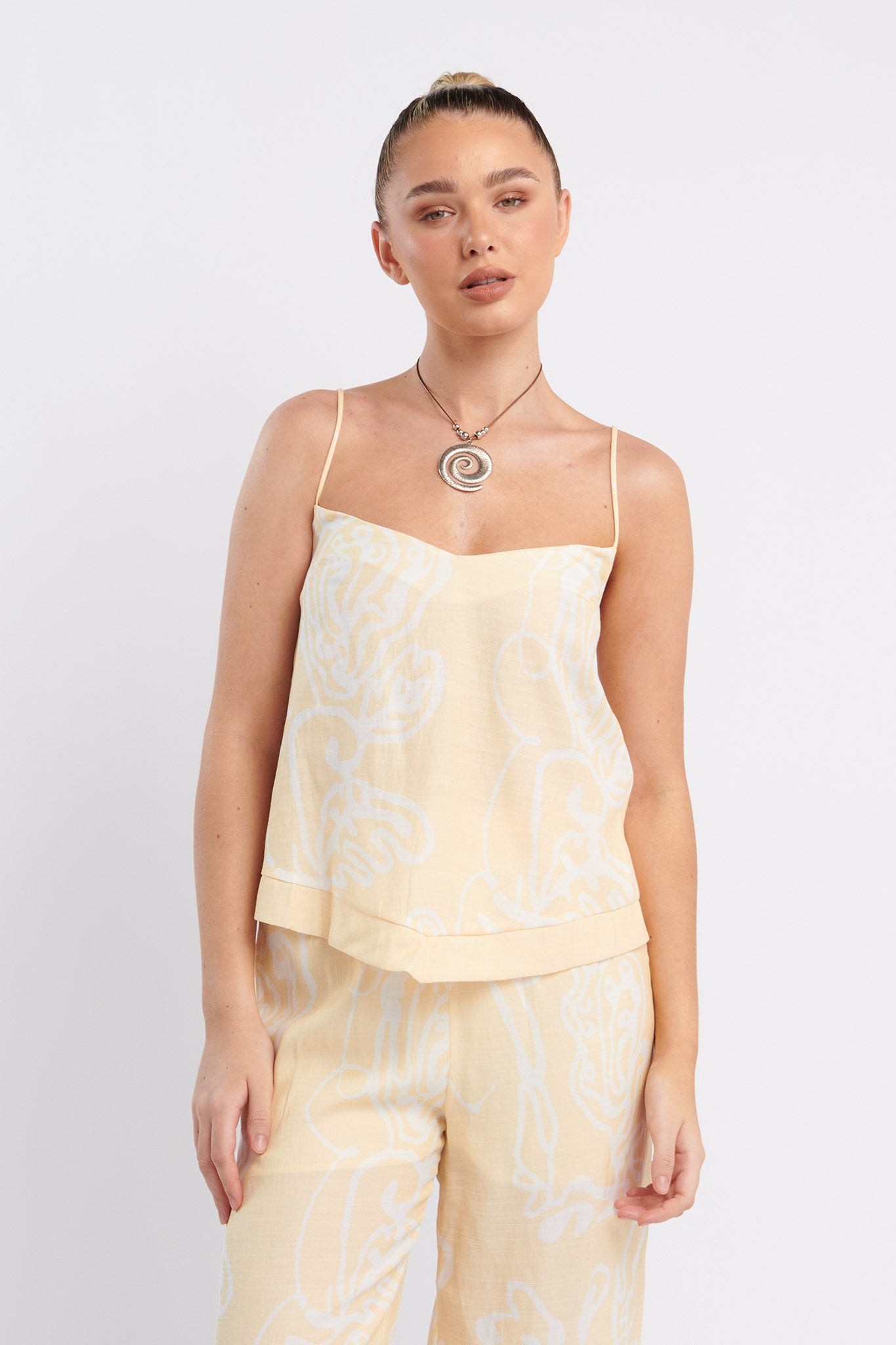 Oceania Cami Strap Top Print Yellow-Maymioy