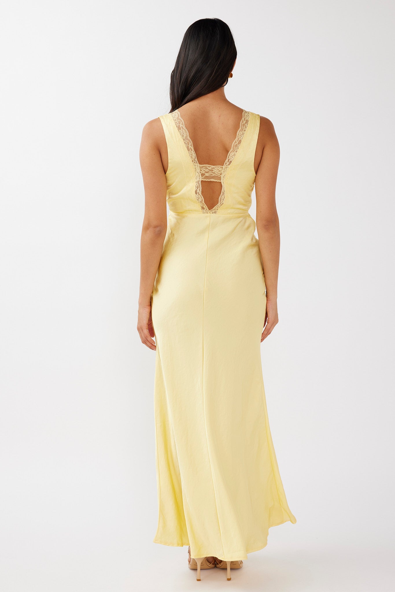 Ivonne Lace Trim V-Neck Maxi Dress Yellow-Maymioy