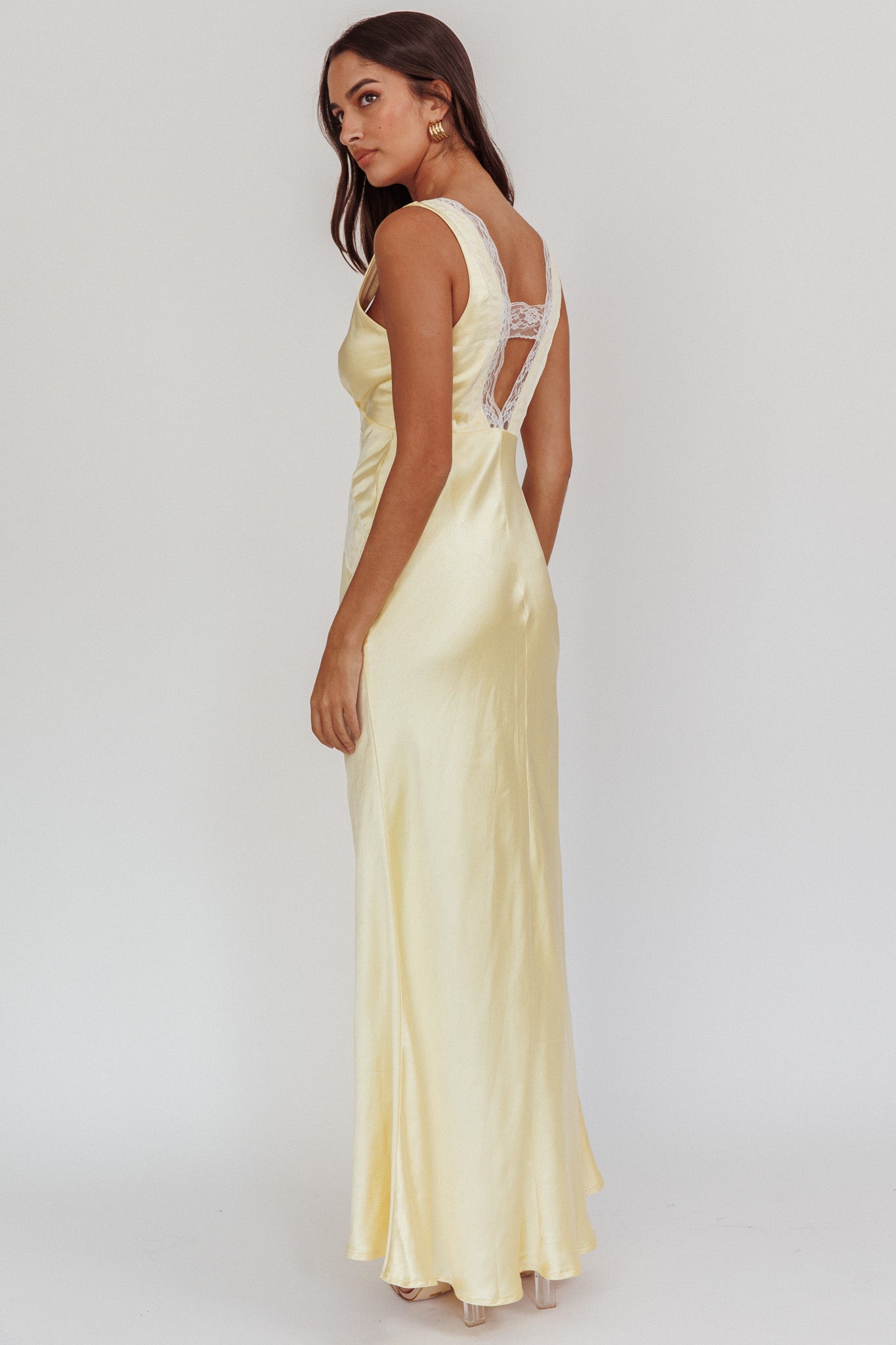 Ivonne Lace Trim V-Neck Maxi Dress Butter-Maymioy