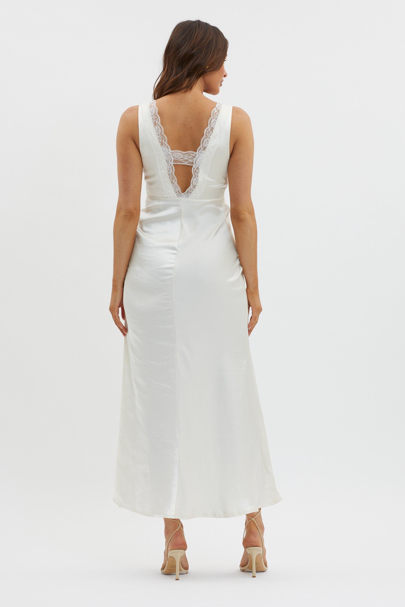 Ivonne Lace Trim V-Neck Maxi Dress Oyster-Maymioy