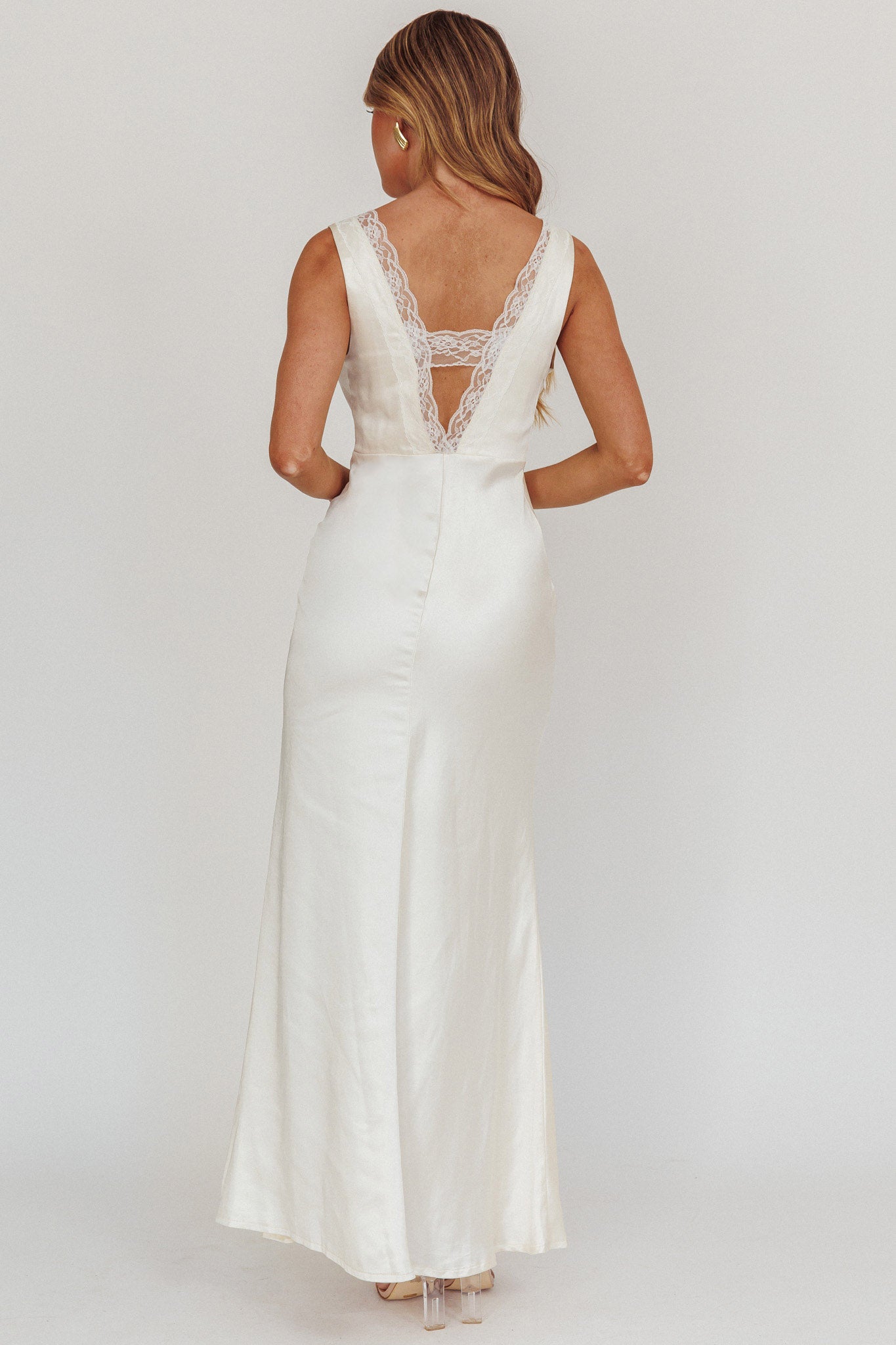 Ivonne Lace Trim V-Neck Maxi Dress Oyster-Maymioy