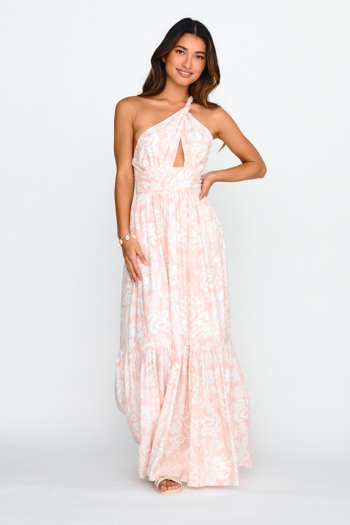 Kamali One-Shoulder Keyhole Maxi Dress Beige-Maymioy