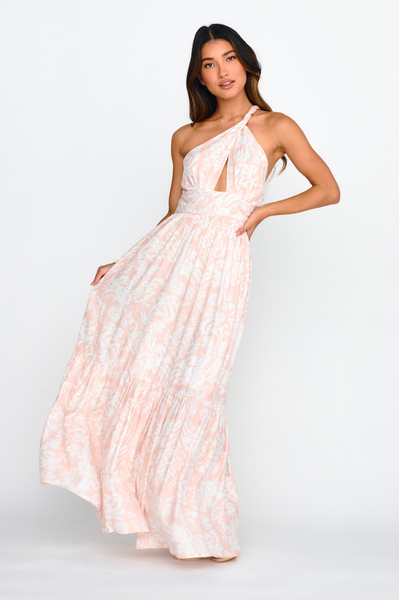 Kamali One-Shoulder Keyhole Maxi Dress Beige-Maymioy