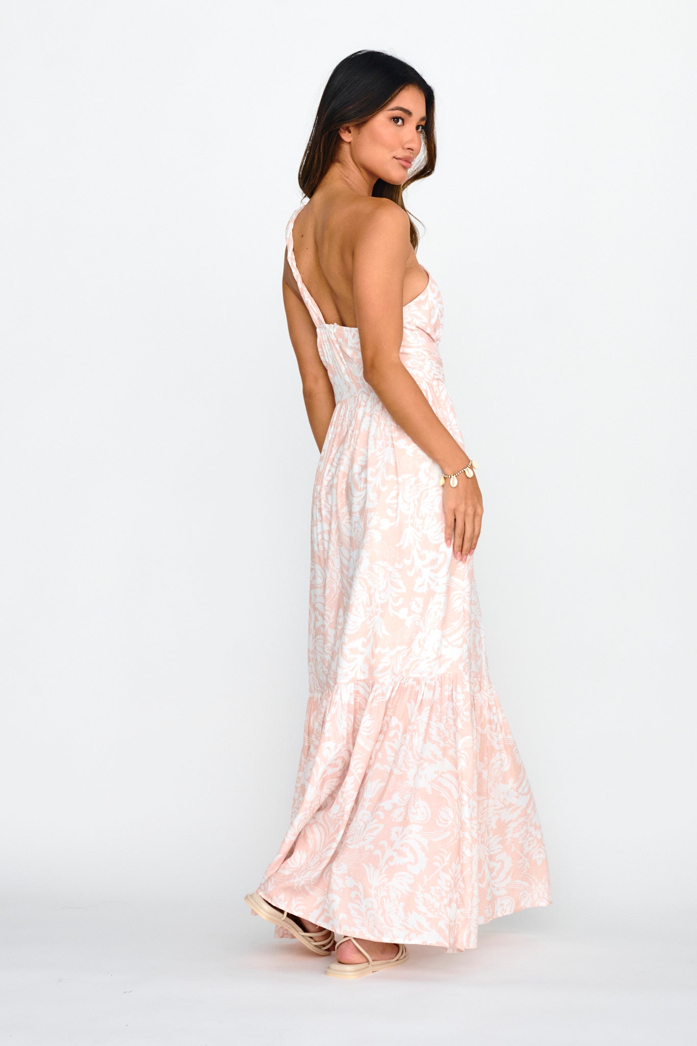 Kamali One-Shoulder Keyhole Maxi Dress Beige-Maymioy