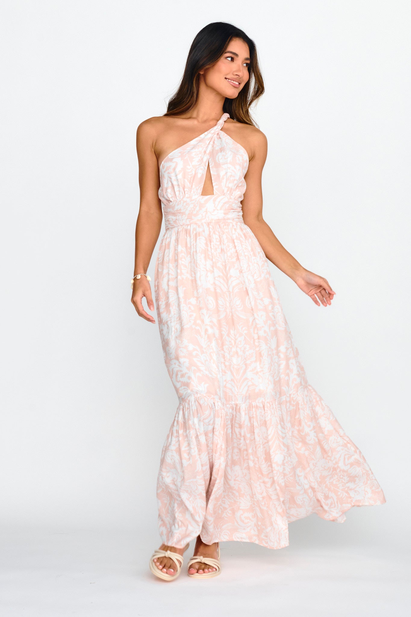 Kamali One-Shoulder Keyhole Maxi Dress Beige-Maymioy