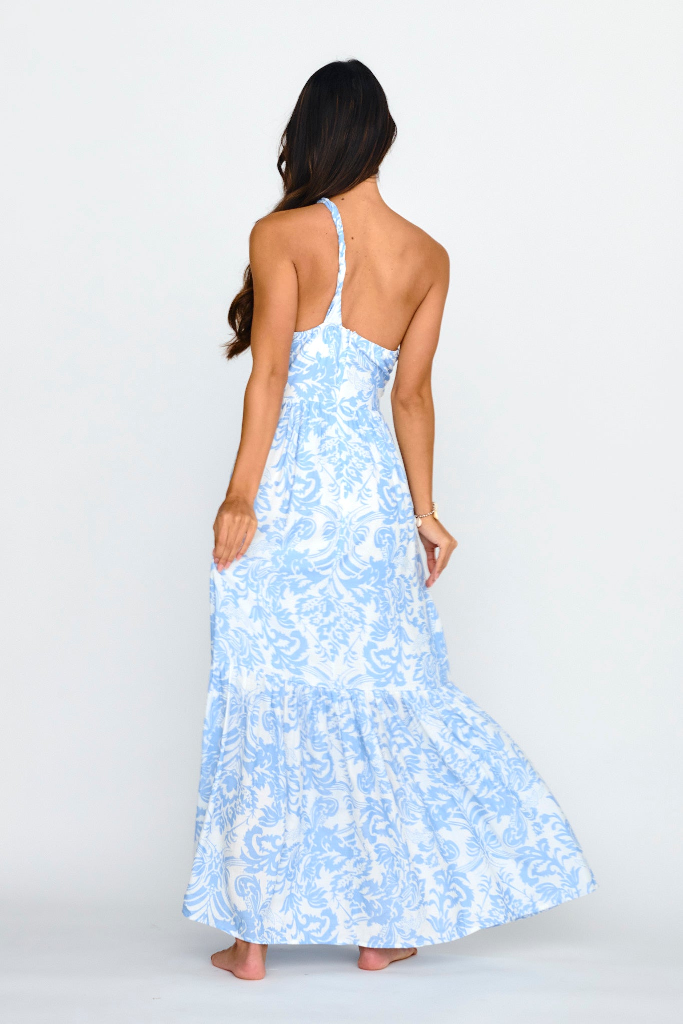 Kamali One-Shoulder Keyhole Maxi Dress Blue-Maymioy