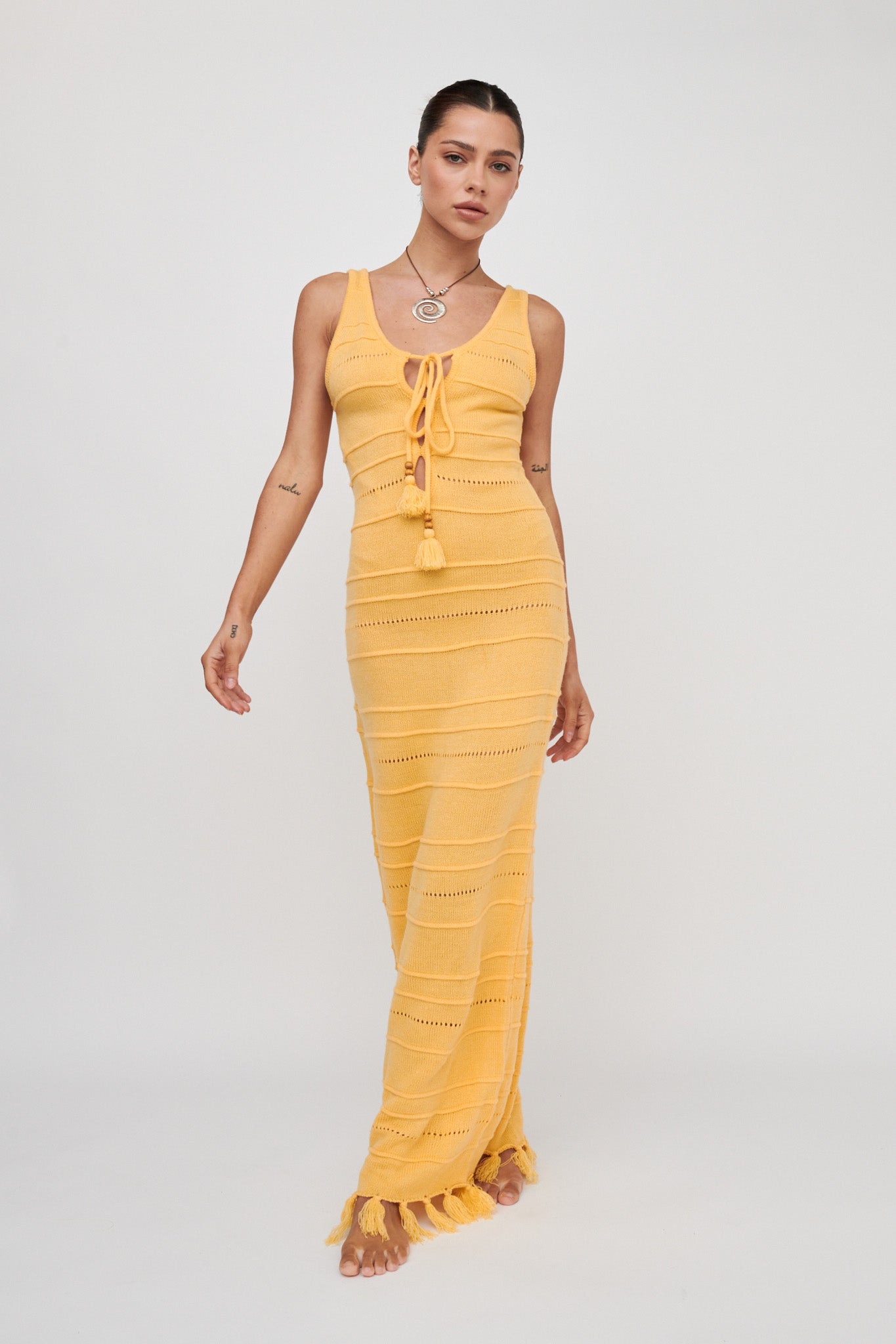 Sunlight Bust Tie Knit Maxi Dress Lemon-Maymioy