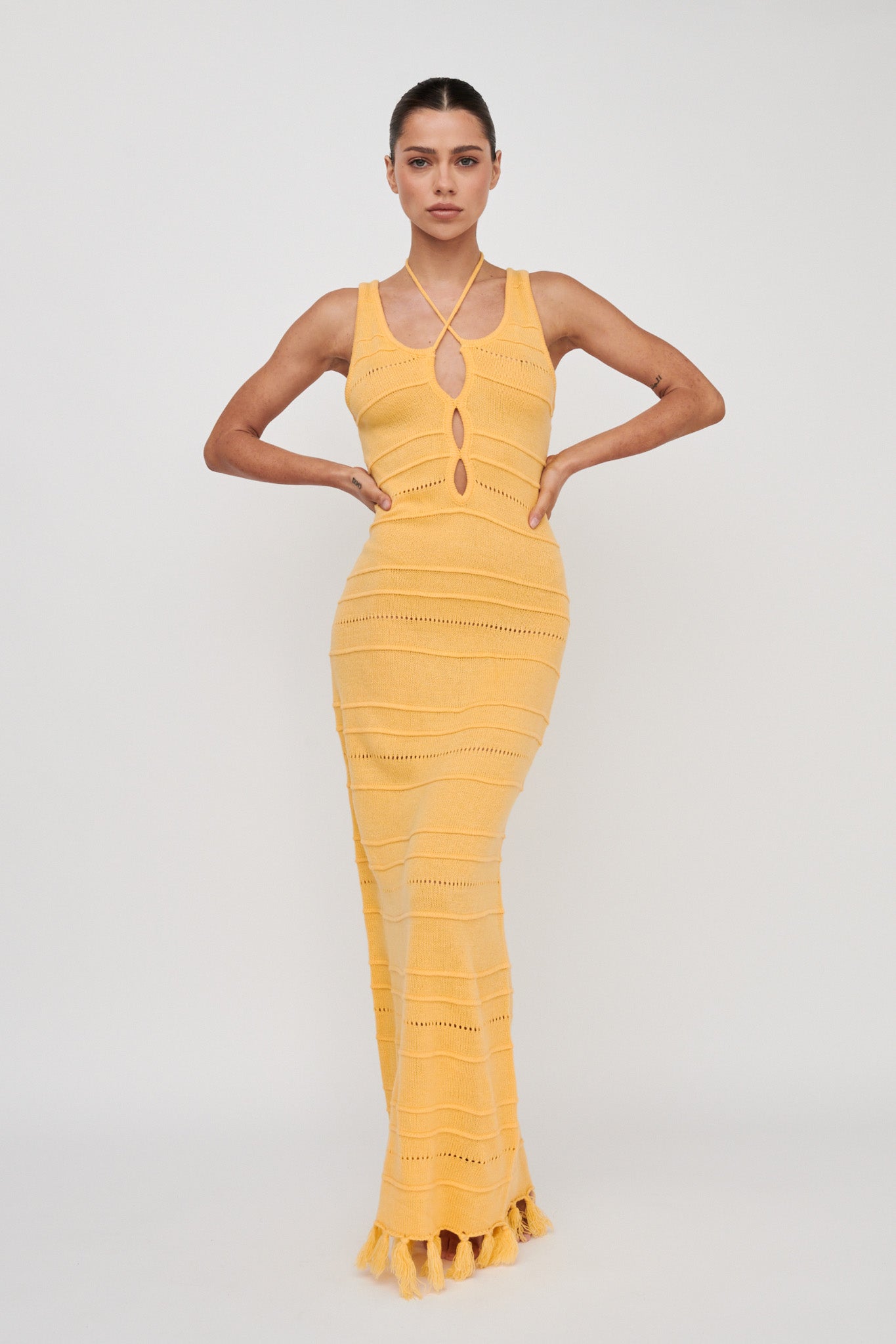 Sunlight Bust Tie Knit Maxi Dress Lemon-Maymioy