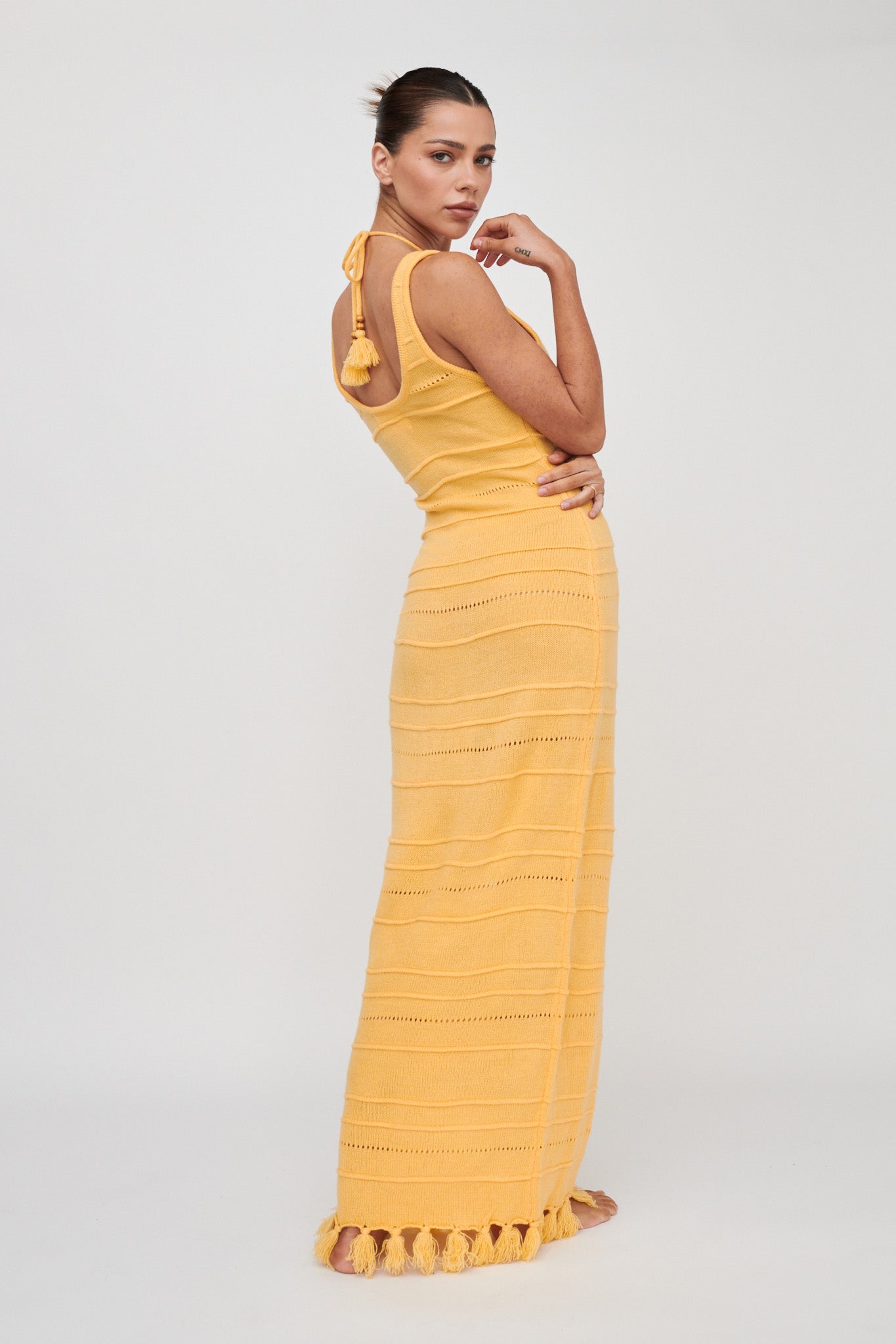 Sunlight Bust Tie Knit Maxi Dress Lemon-Maymioy