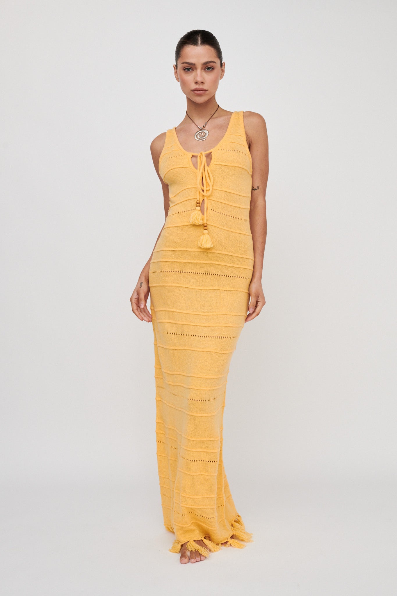 Sunlight Bust Tie Knit Maxi Dress Lemon-Maymioy