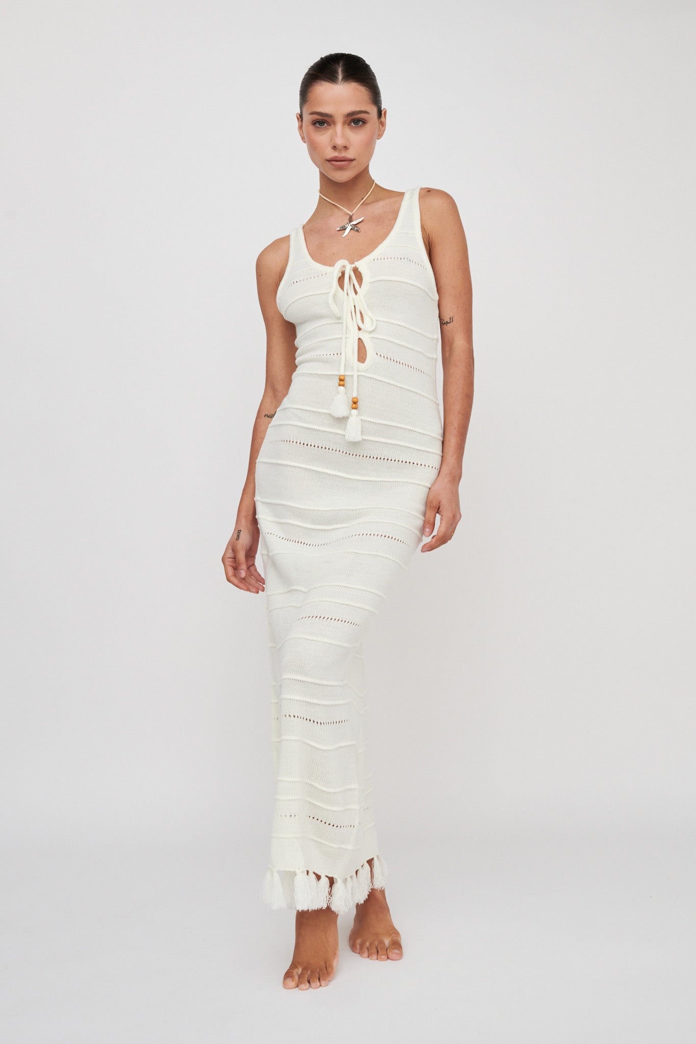 Sunlight Bust Tie Knit Maxi Dress White-Maymioy