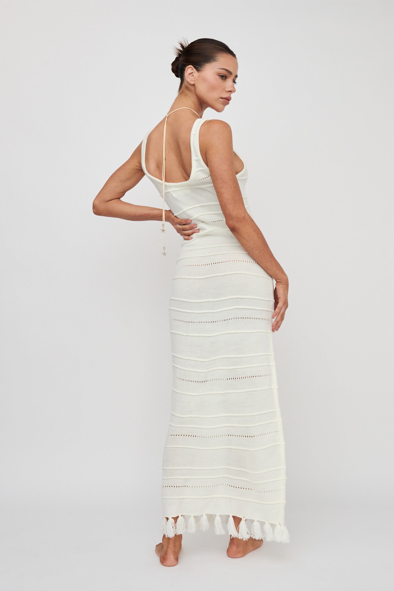 Sunlight Bust Tie Knit Maxi Dress White-Maymioy