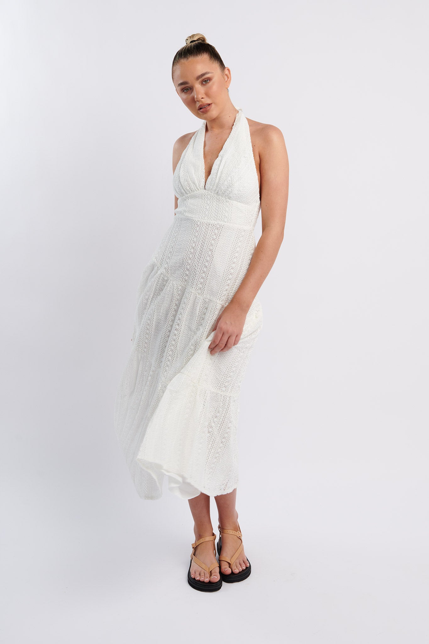 Nolita Halterneck Lace Overlay Maxi Dress White-Maymioy