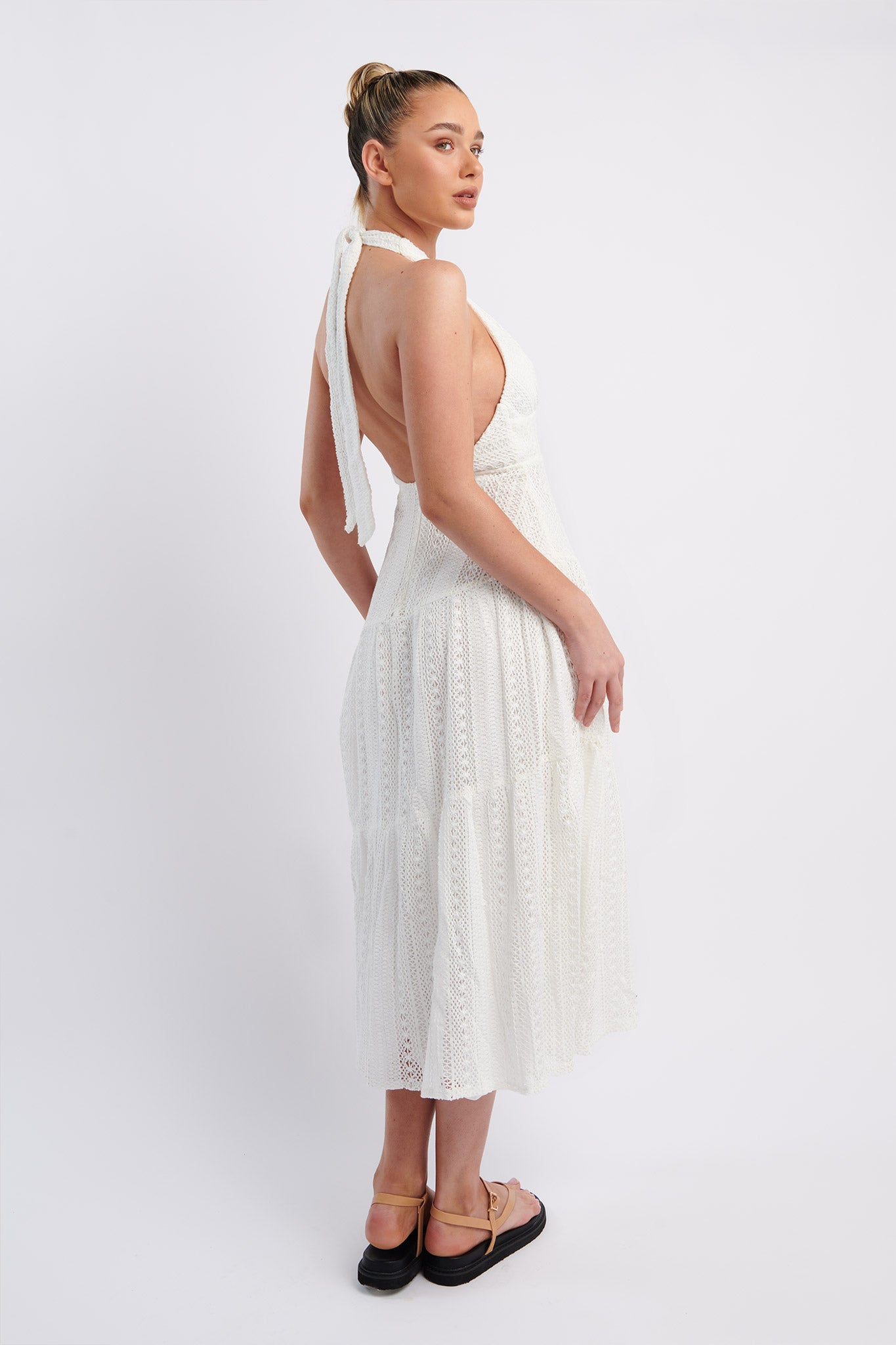 Nolita Halterneck Lace Overlay Maxi Dress White-Maymioy