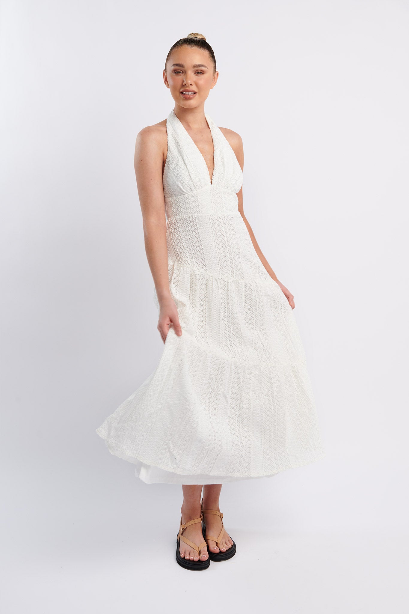 Nolita Halterneck Lace Overlay Maxi Dress White-Maymioy