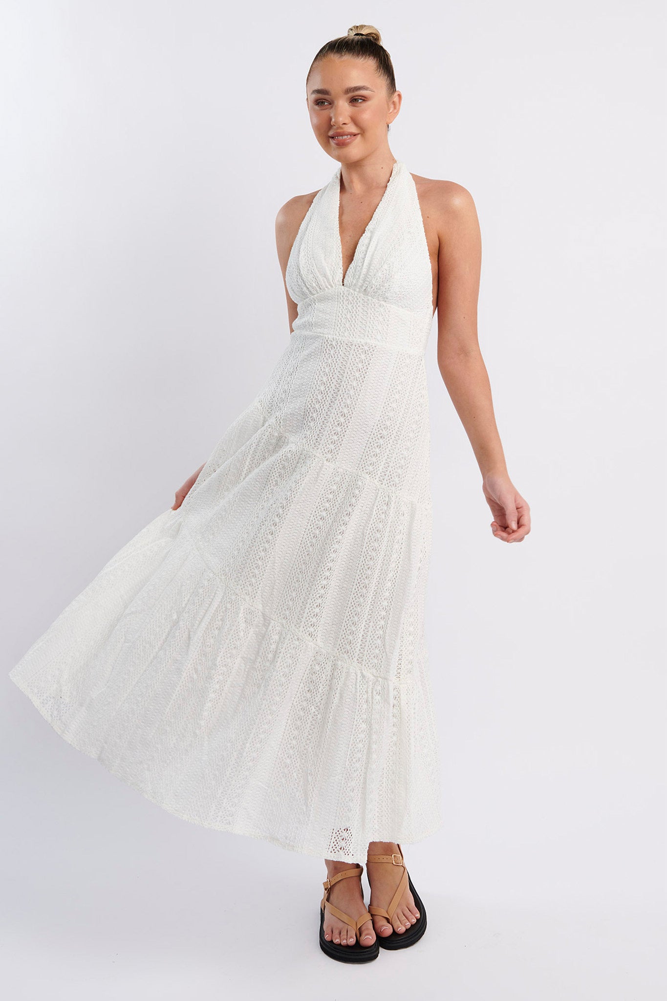 Nolita Halterneck Lace Overlay Maxi Dress White-Maymioy