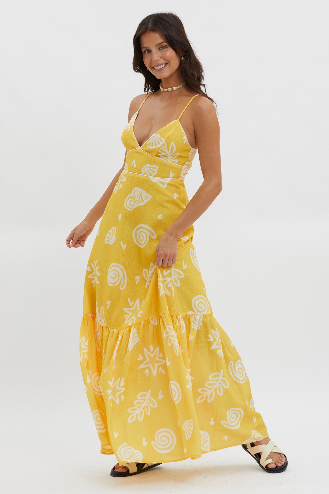 Later Days Cami Strap Maxi Dress Print Yellow-Maymioy