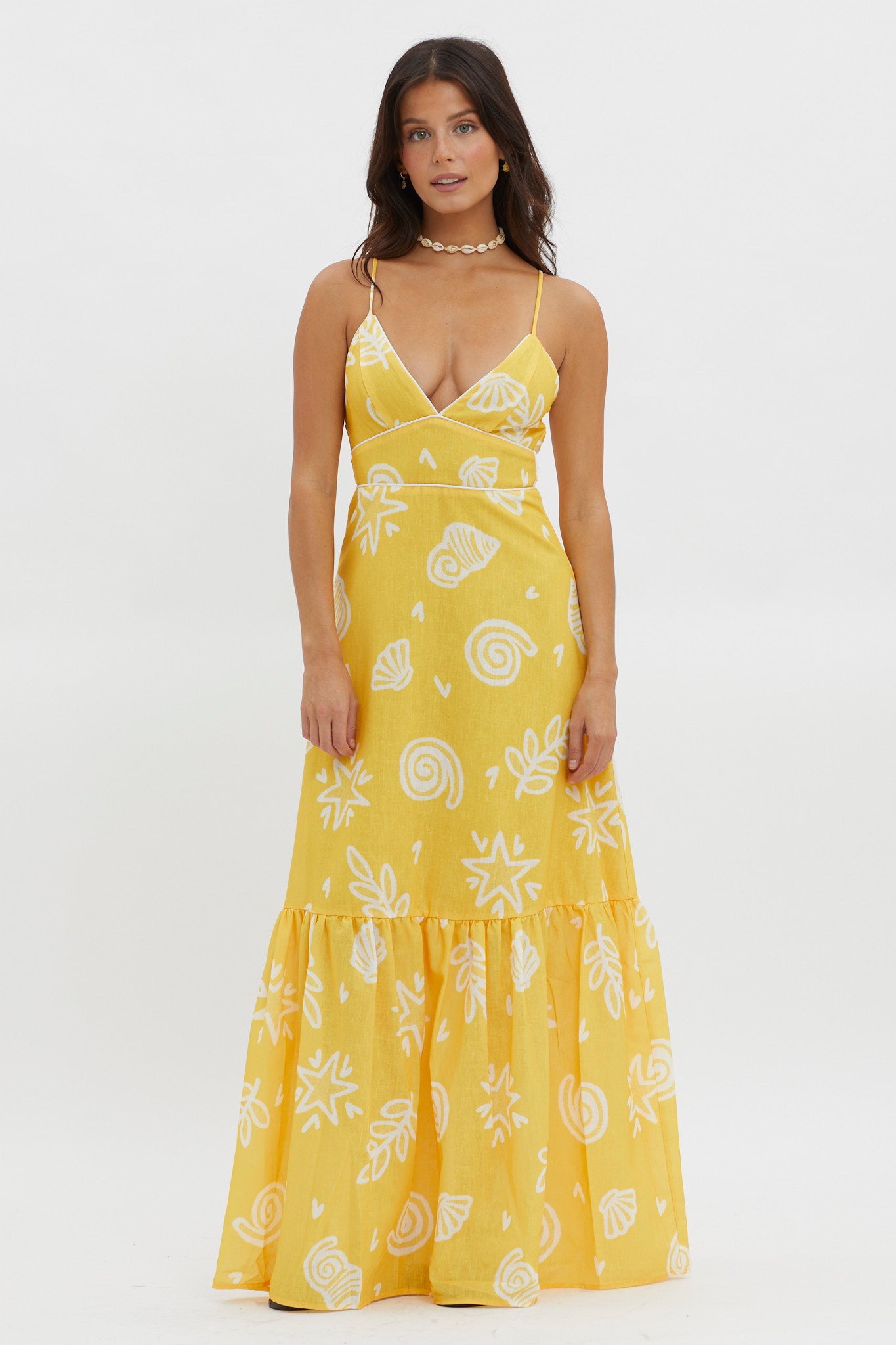 Later Days Cami Strap Maxi Dress Print Yellow-Maymioy